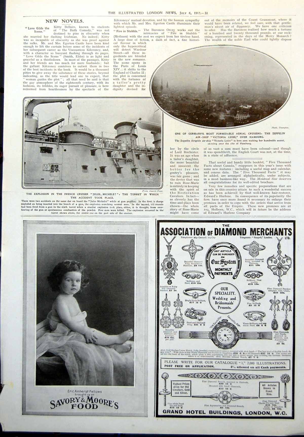 Old Explosion French Cruiser Jules Michelet Zeppelin Victoria Luise 1912 20th