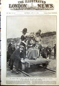 Old Antique Print Queen Riding Trolley Silverwood Colliery Rotherham 1912 20th