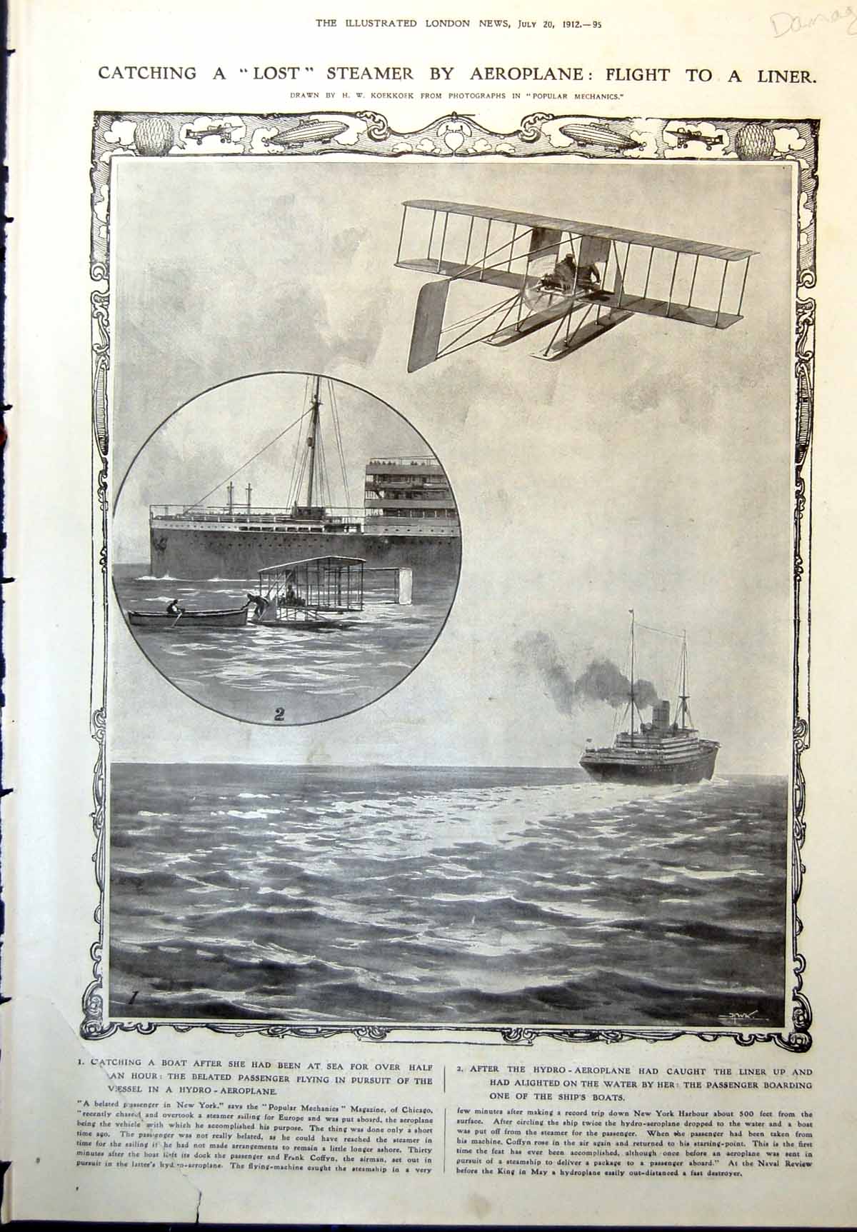 Old Hydro Aeroplane Catches Liner King Queen Winchester College Damaged