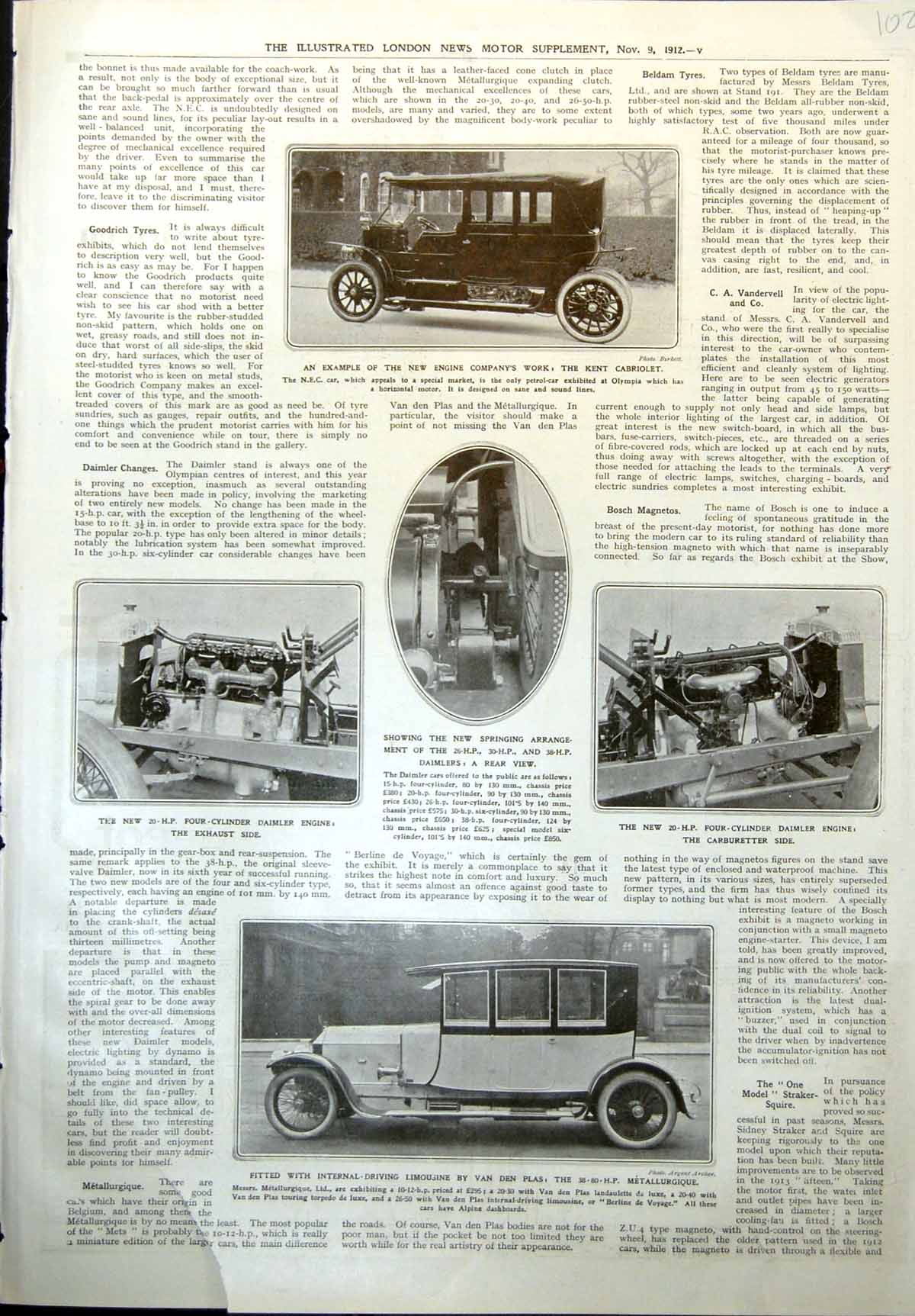 Old Kent Cabriolet Daimler Engine Exhaust Carburetter Metallurgique1912 20th