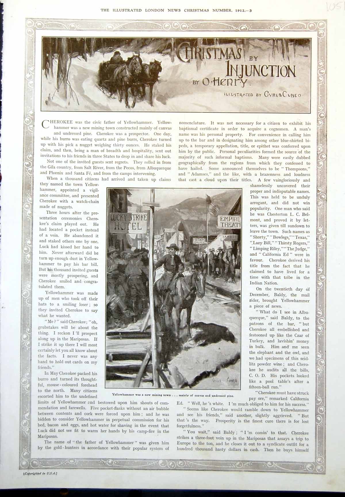 Old Print Christmas Injunction O Henry Yellowhammer Mining Town Bar 1912 20th