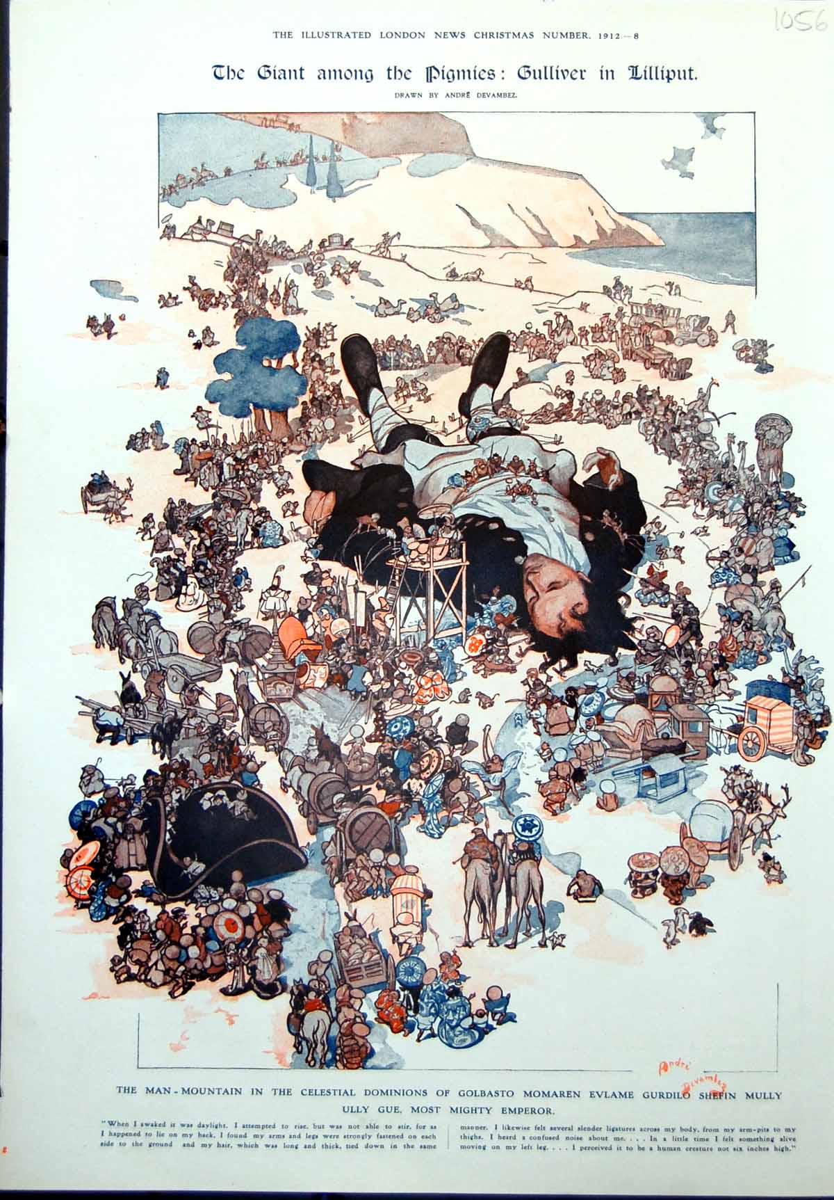 Old Giant Among Pigmies Gulliver Lilliput Santa Claus Little Boy 1912 20th