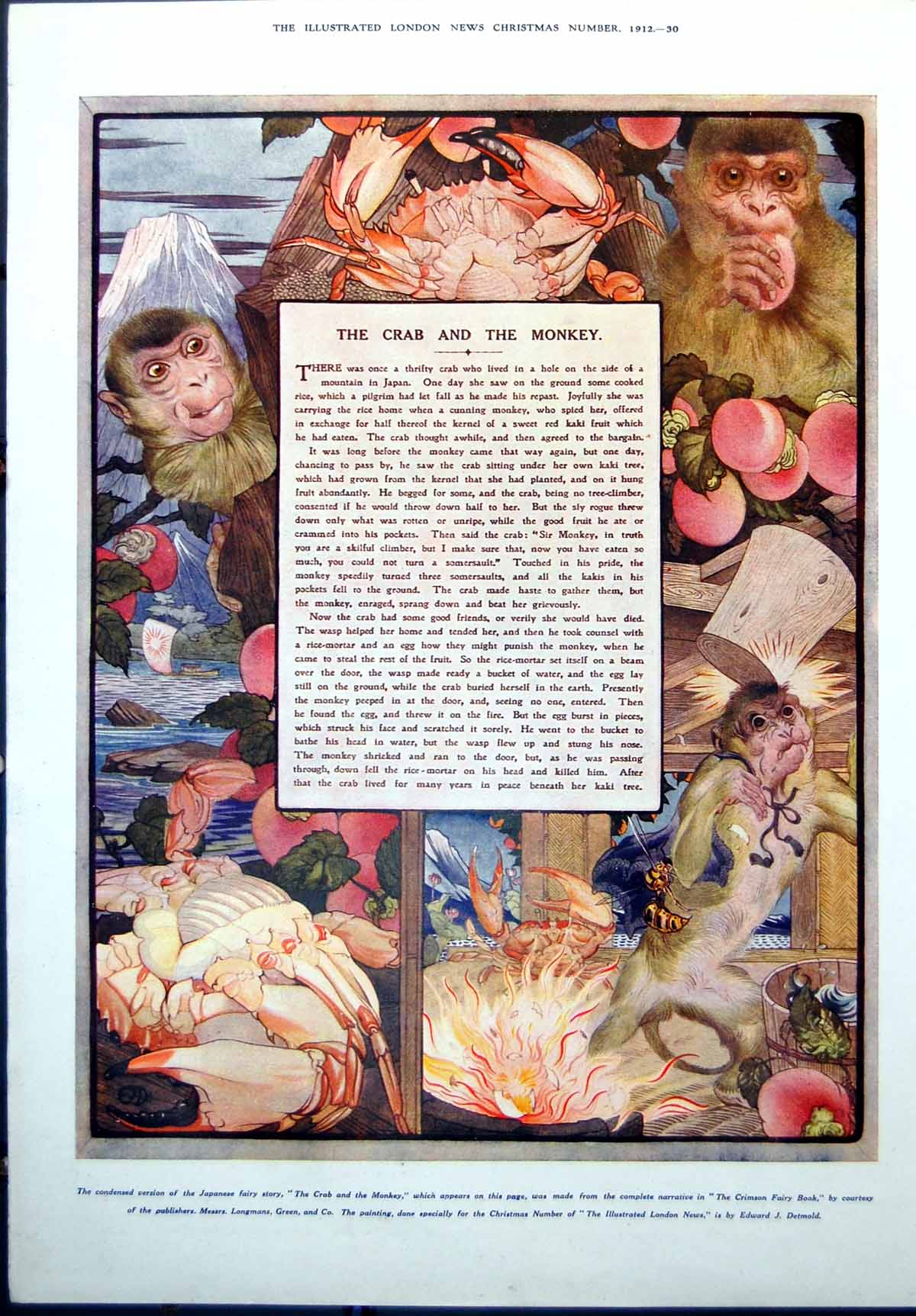 Old Print Crab Monkey Fairy Story E DetmGood St James Policeman Baby1912 20th