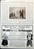 Old Print Christmas Stable Scene Wolfes Schiedam Aromatic Schnapps 1912 20th