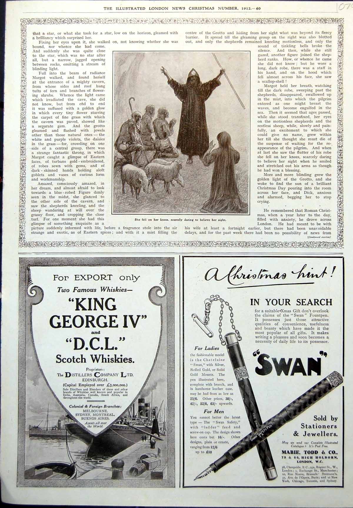 Old King George 1V Dcl Scotch Whiskies Swan Fountpen Leather Case 1912