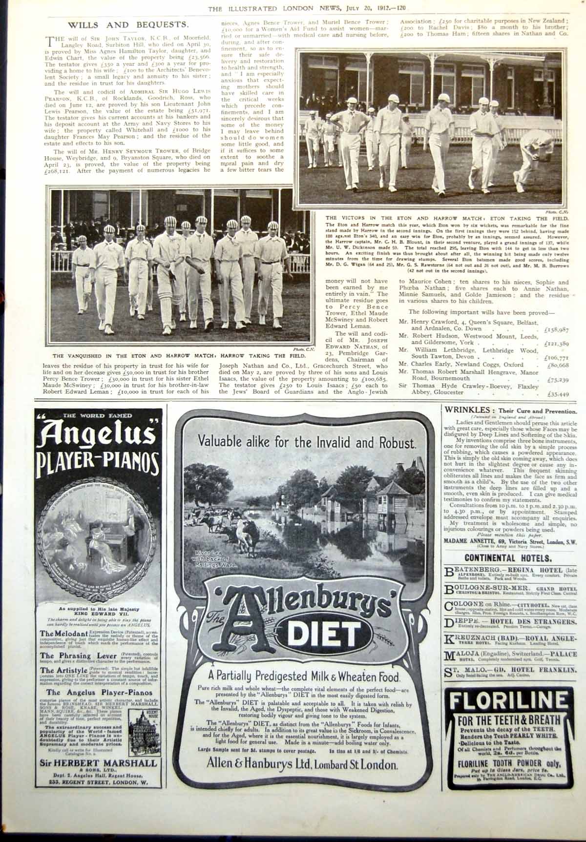 Antique Print Eton Harrow Cricket Match Harrow Vanquished Victors Eton 1912