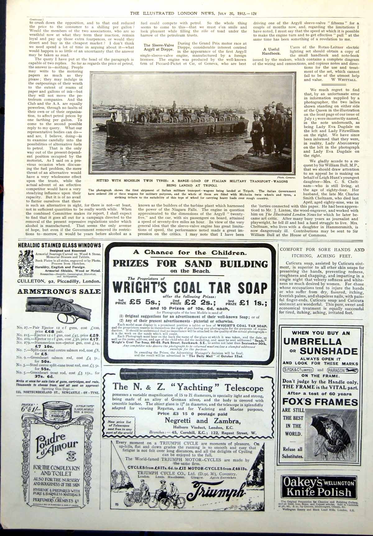 Old Barge Load Italian Military Transport Wagons Michelin Tyres Tripoli