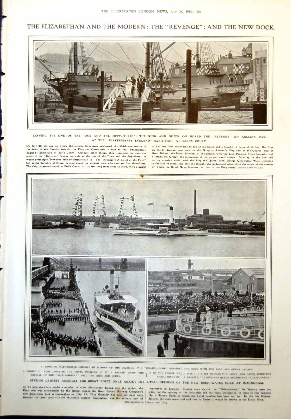 Old Print Revenge Armada Day Deep Water Dock Immingham Emp Mutsuhito 1912 20th