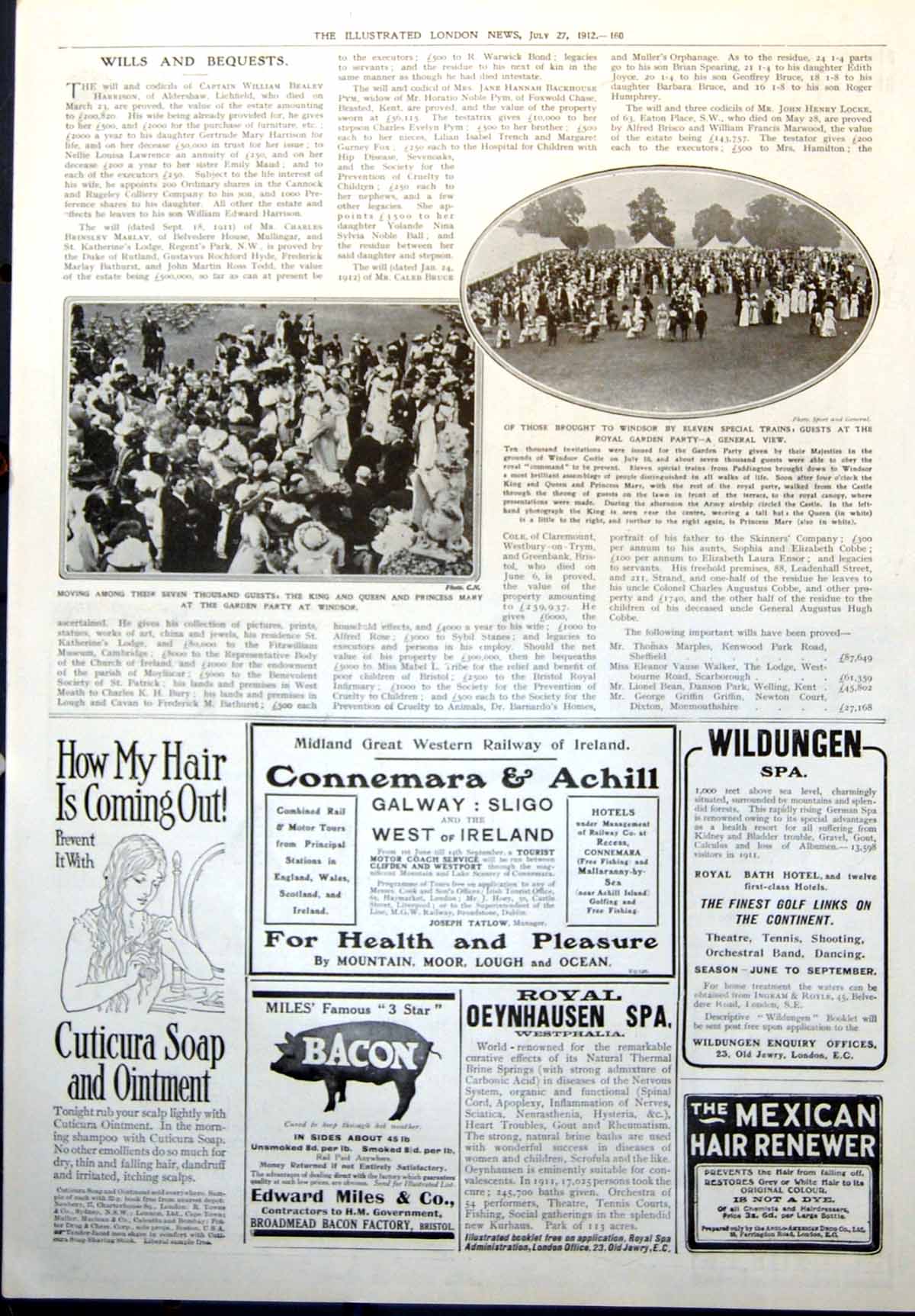 Old Print King Queen Princess Mary Guests Garden Party Windsor Train 1912 20th