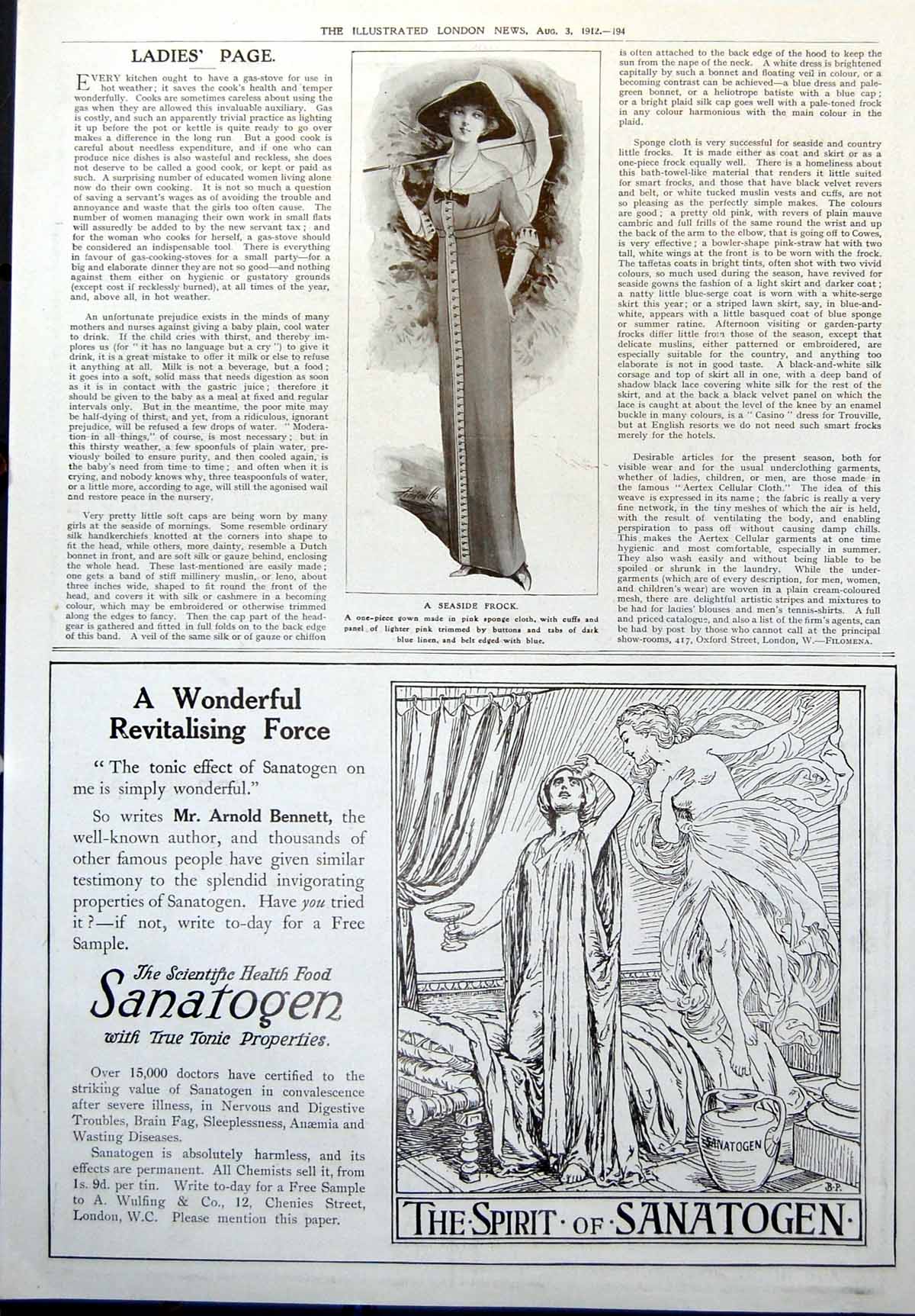 Antique Old Print Seaside Frock Sponge Cloth Sanatogen Health Food Tonic 1912