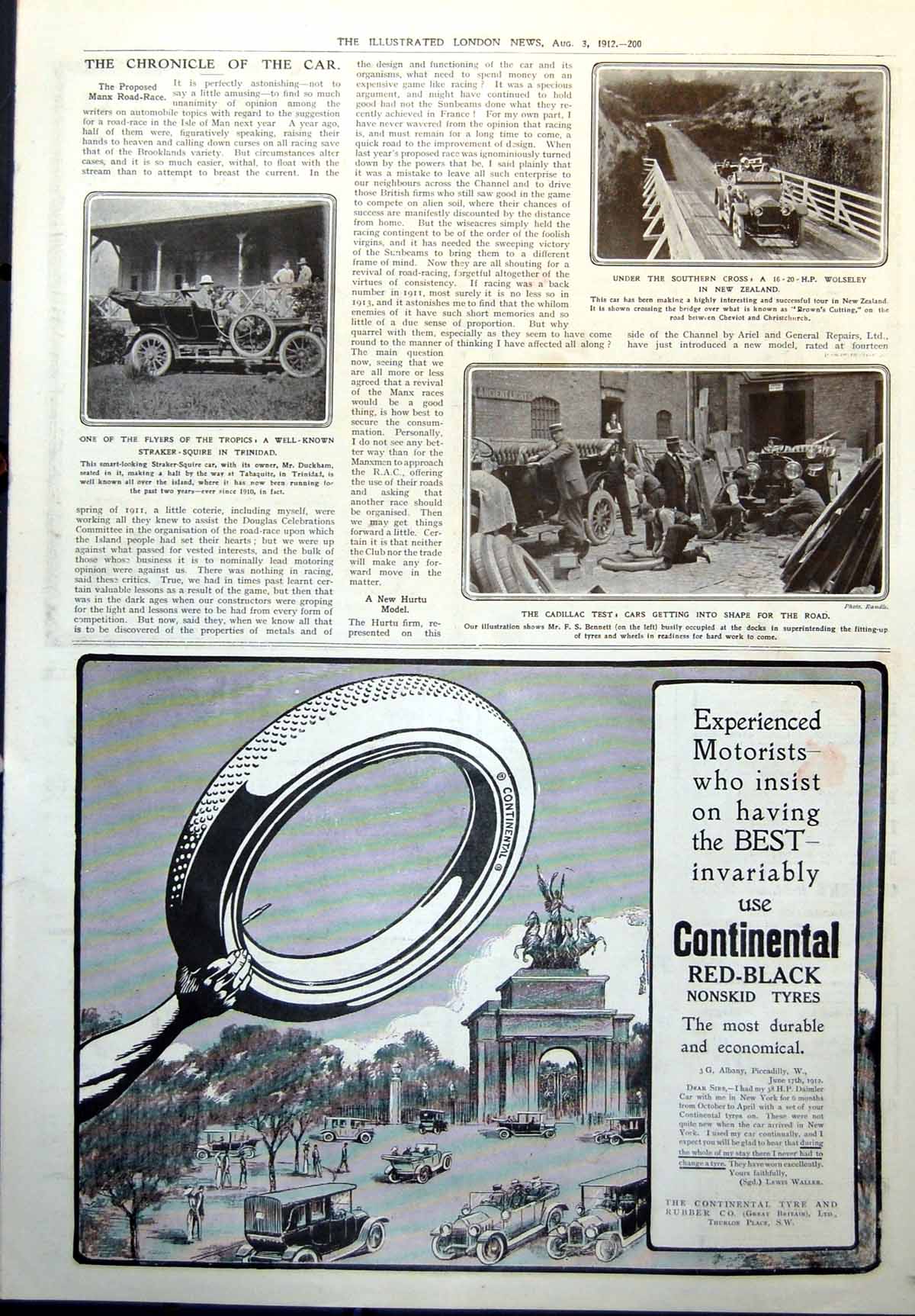 Old Print Straker Squire Trinidad 16 20 Hp Wolseley N Z Cadillac Test Road 1912