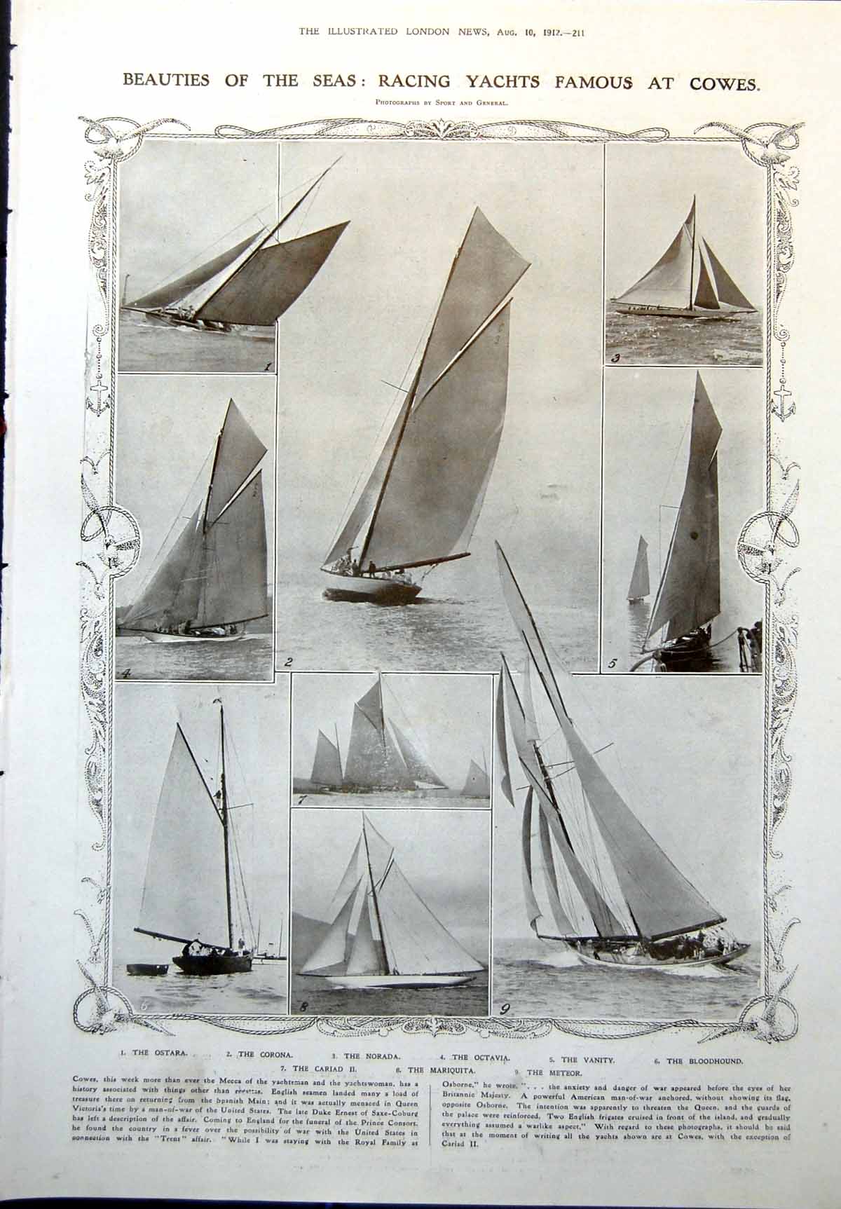 Old Yachts Cowes Ostara Corona Norada Vanity Liebig Bull Adverts 1912 20th