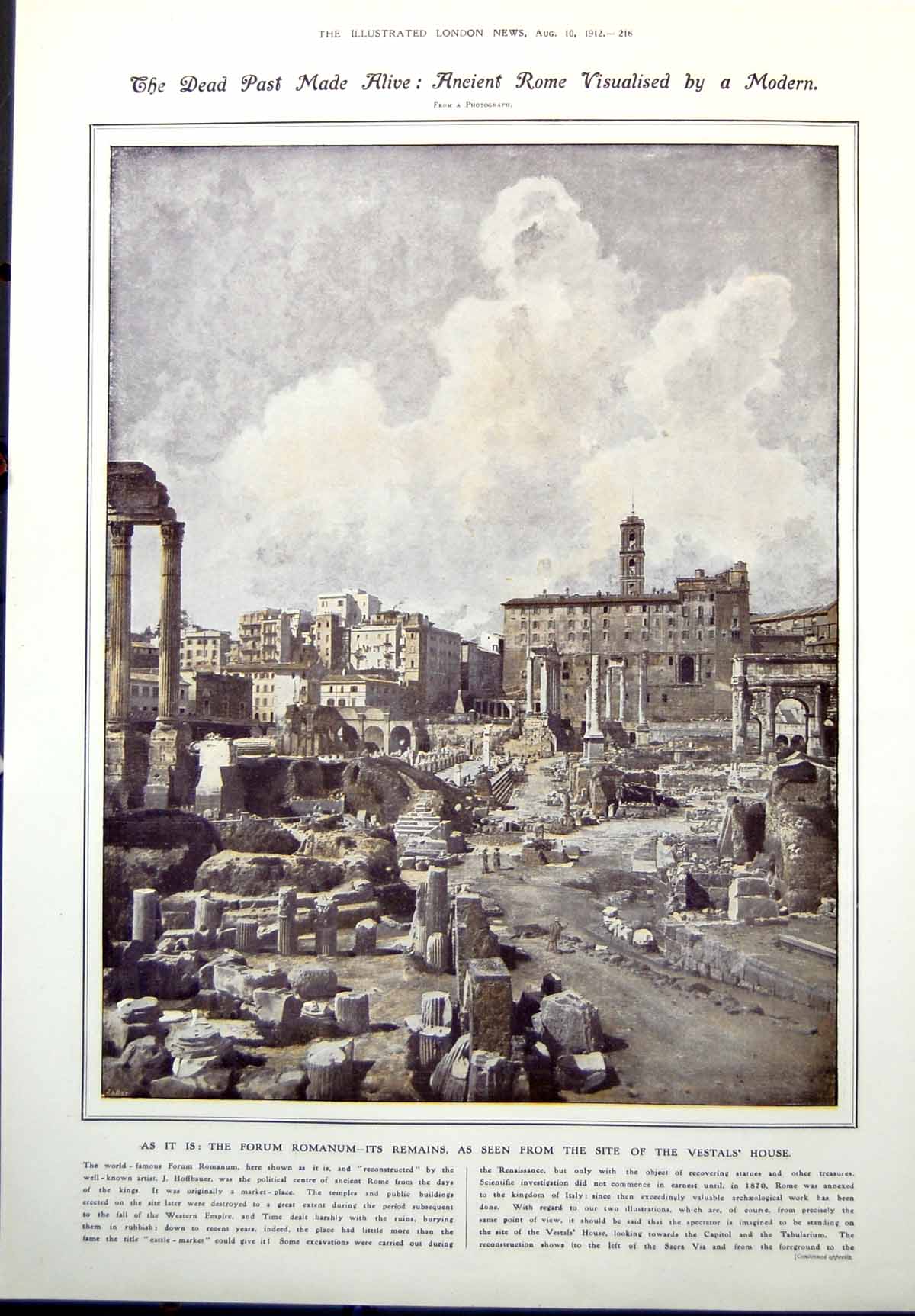 Old Print Forum Romanum Remains Ostia Pompeii Latium Theatre Castle 1912 20th
