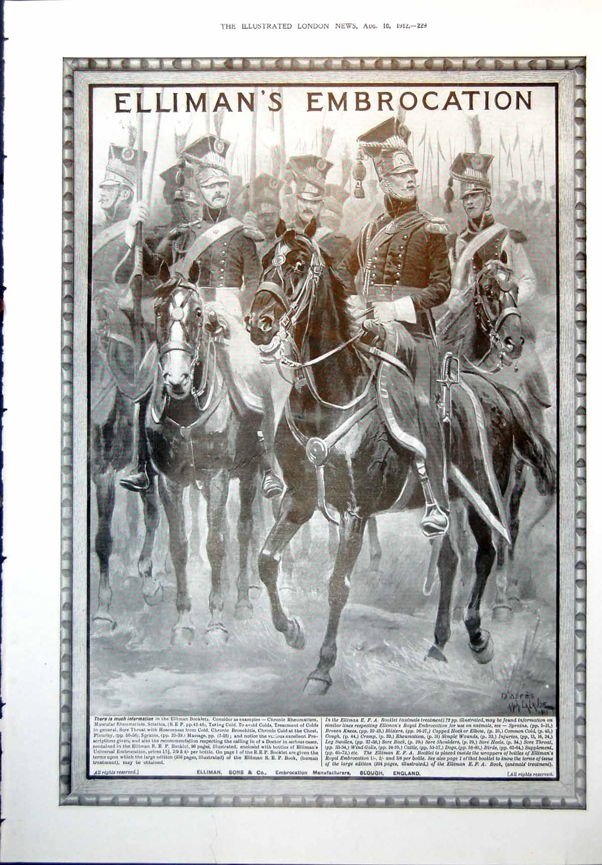 Old Print Ellimans Embrocation Horses Versailles Parisian Rendezvous 1912 20th