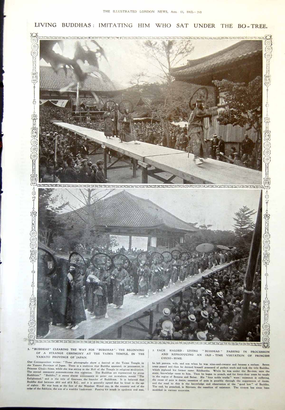 Old Print Buddhas Taima Temple Japan Sir John Randles Earl Liverpool 1912 20th