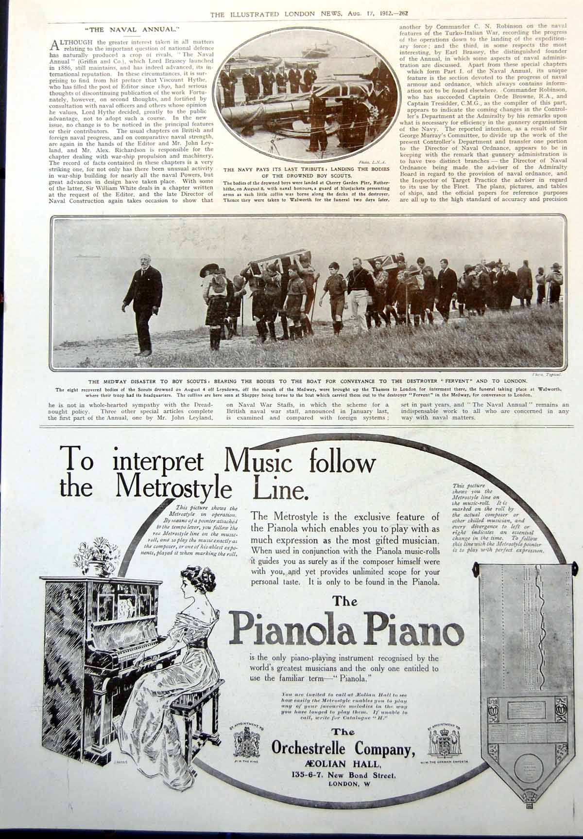 Antique Print Medway Disaster Boy Scouts Bodies Destroyer Fervent Navy 1912