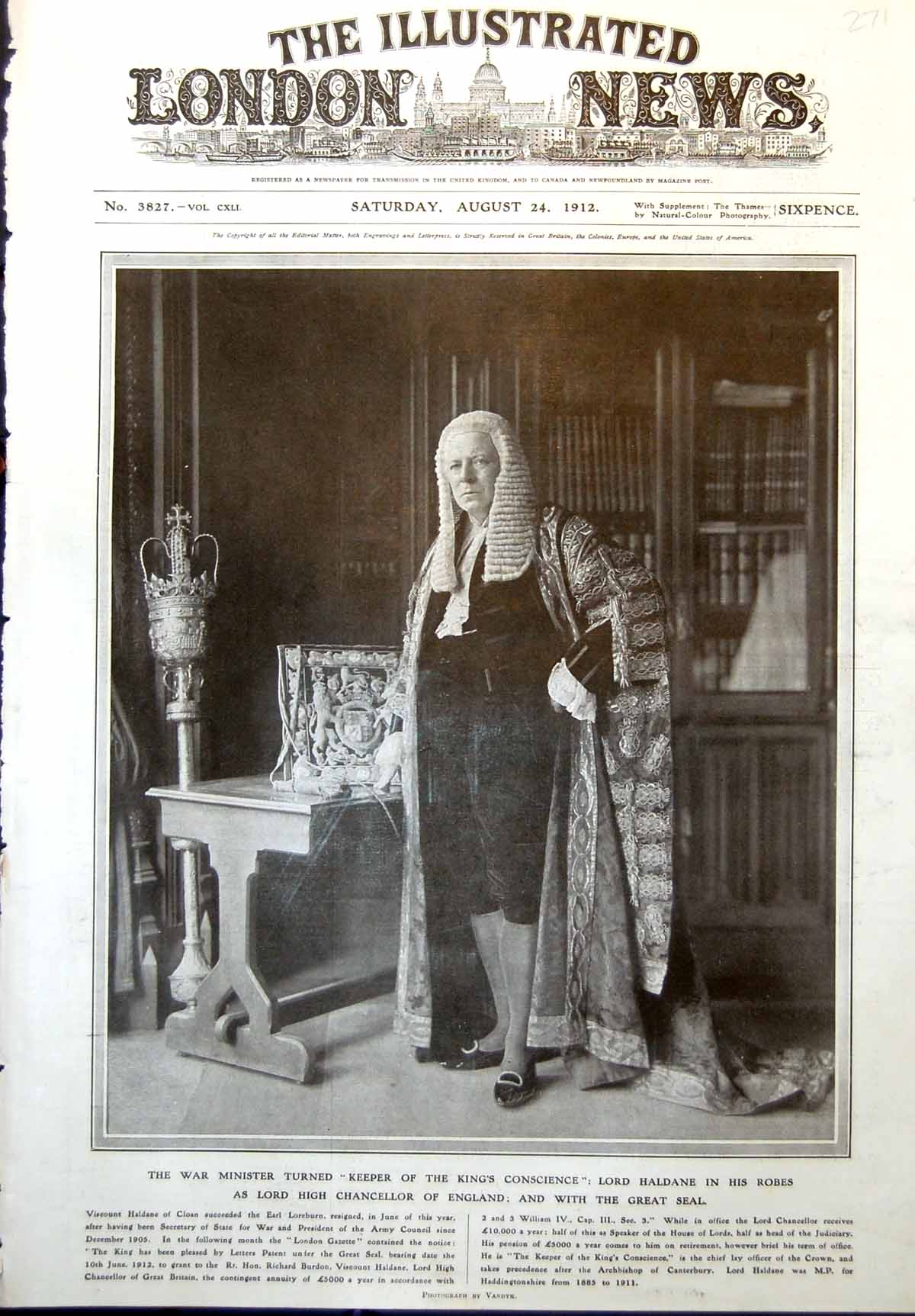 Old Print Lord Haldane Robes Lord High Chancellor England Great Seal 1912 20th