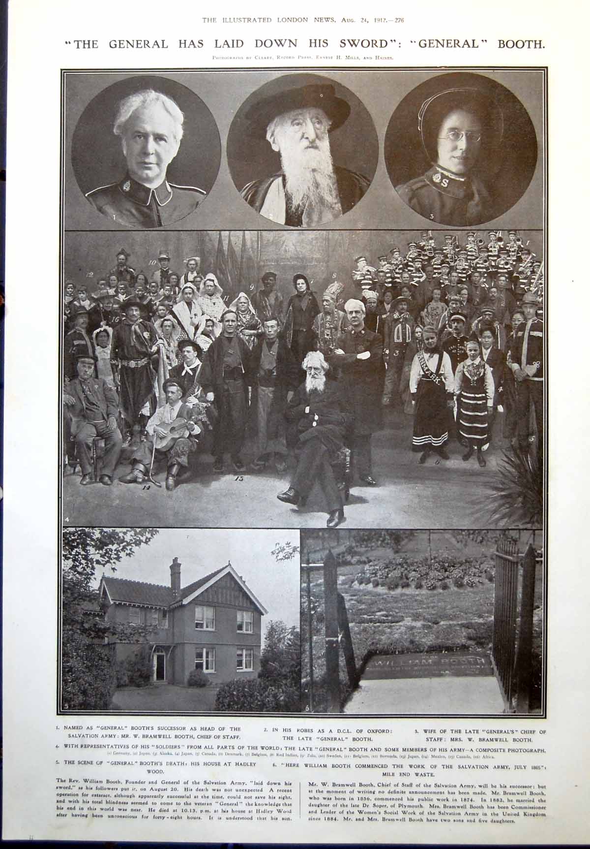 Old Print Bramwell Booth Salvation Army Died Halifax Memorial Tower 1912 20th