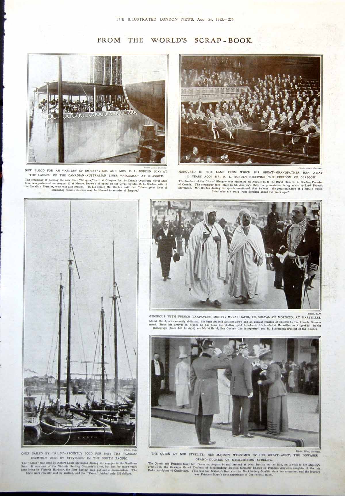 Old Casco Yacht Launch Liner Niagara R Borden Heather Food Grouse 1912 20th