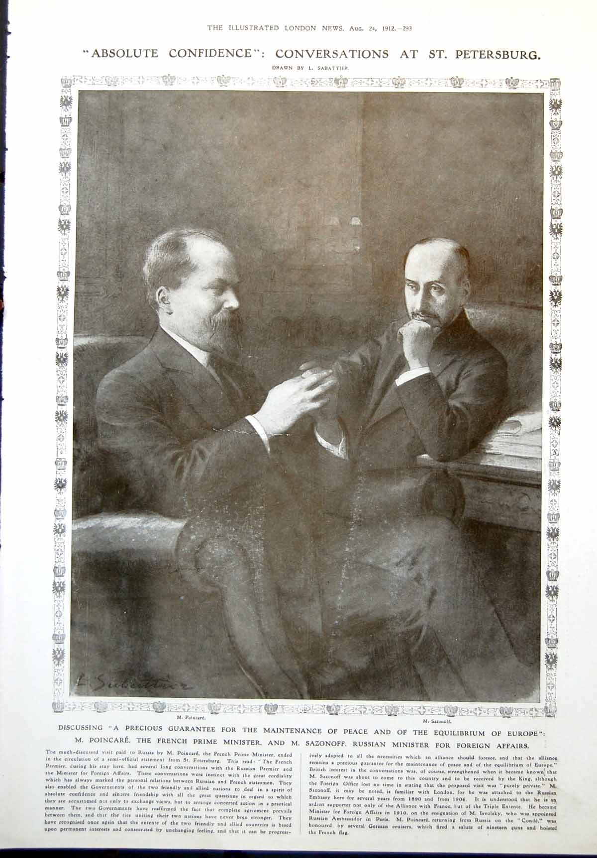 Antique Print M Poincare French Pm M Sazonoff Russia Mountain Climbing 1912