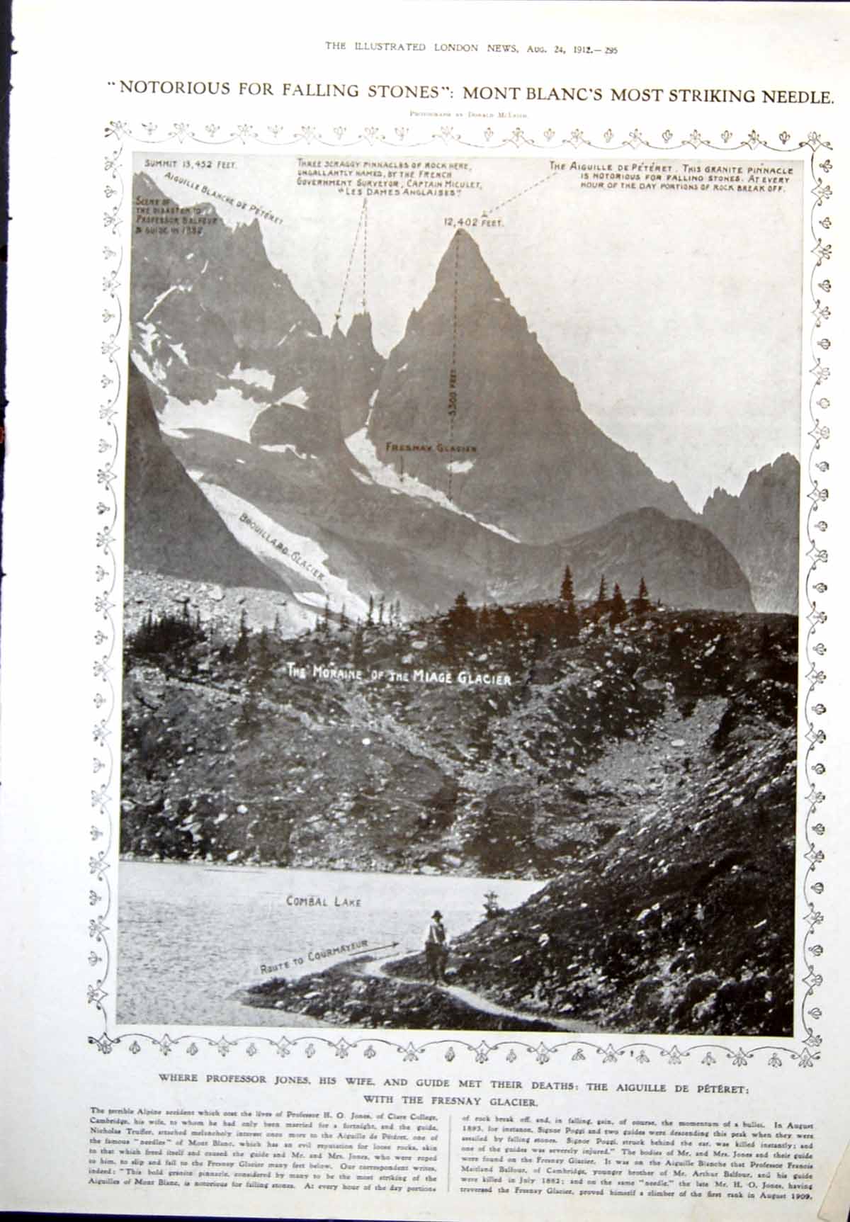 Old Print Mont Blanc Fall Professor Jones Wife Man War Stern Section 1912 20th