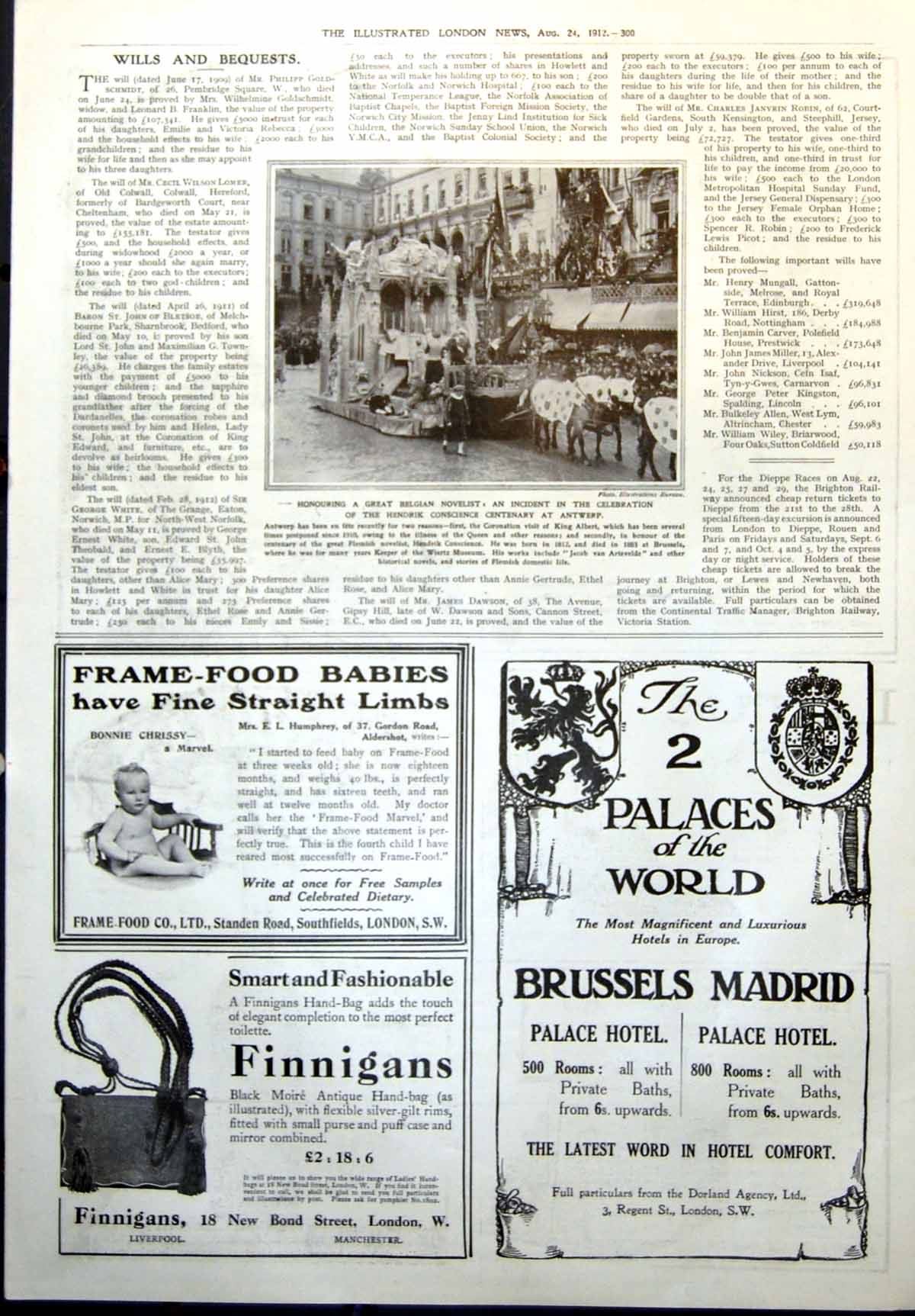 Antique Old Print Belgian Novelist Hendrik Conscience Centenary Antwerp 1912