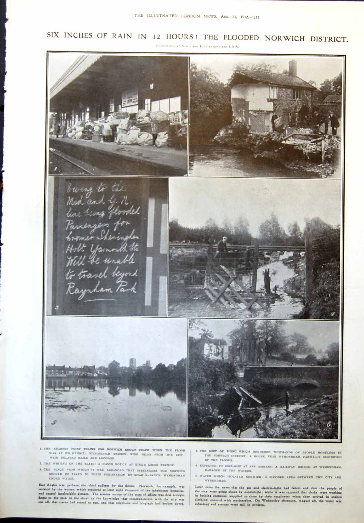 Antique Print Flooded Norwich District Charles Brand Dr Andrew Wilson 1912 20th