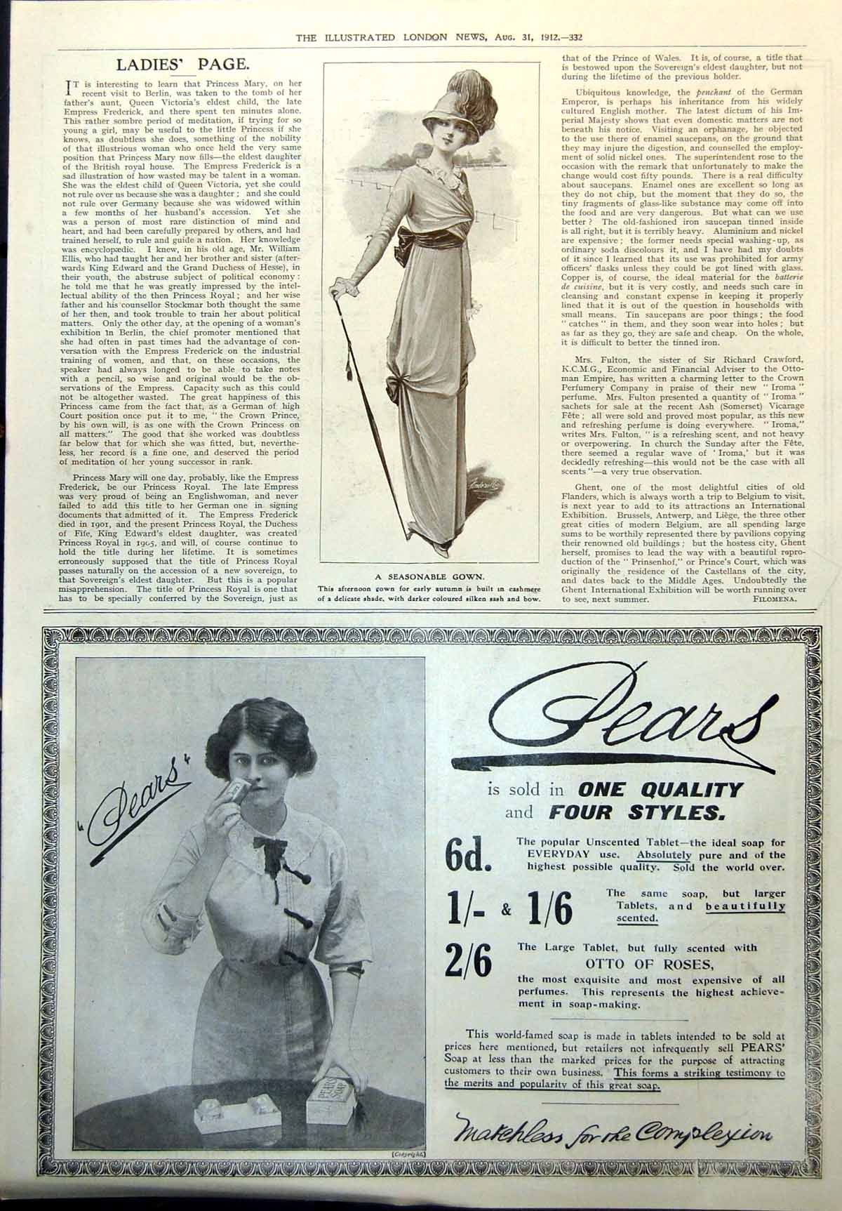 Antique Old Print Seasonable Gown Pears Unscented Tablet Soap Complexion 1912