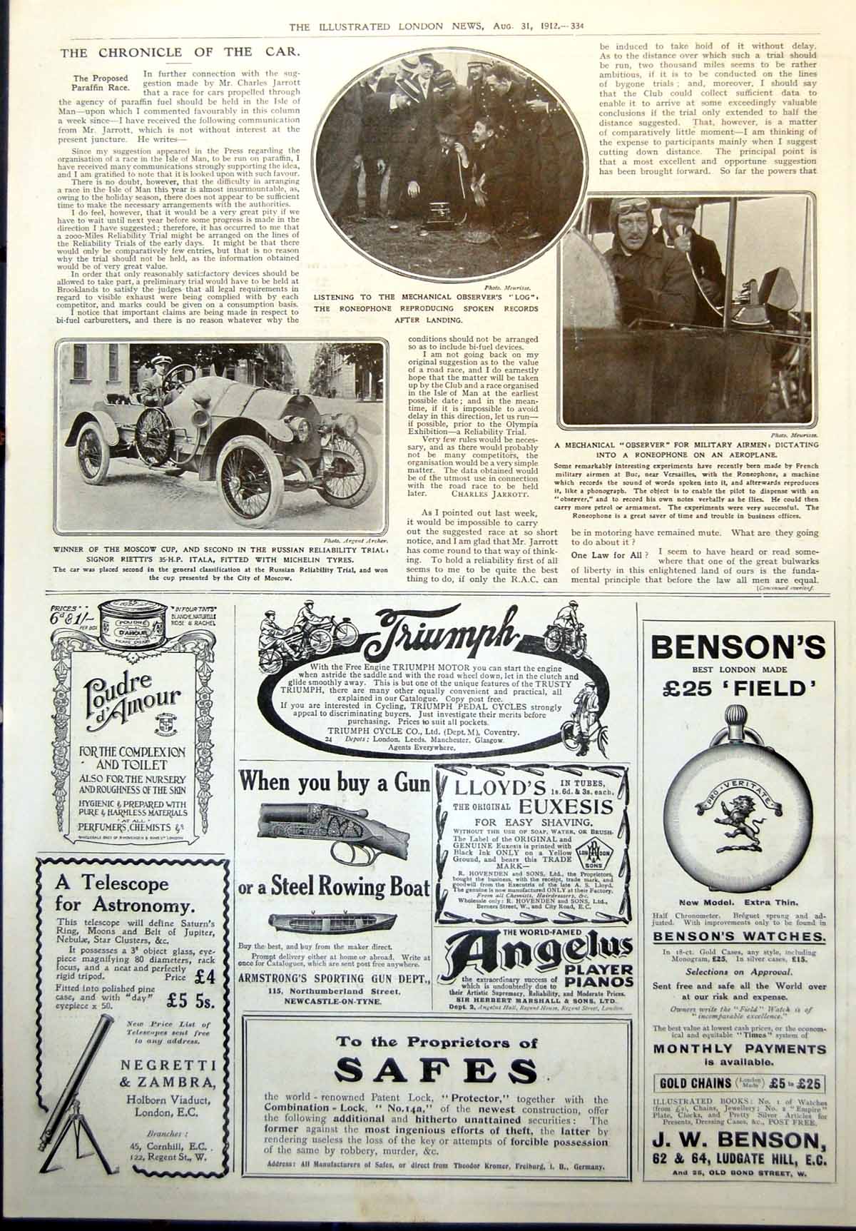 Old Dictating Into Roneophone Aeroplane Signor Riettis 35 Hp Itala 1912