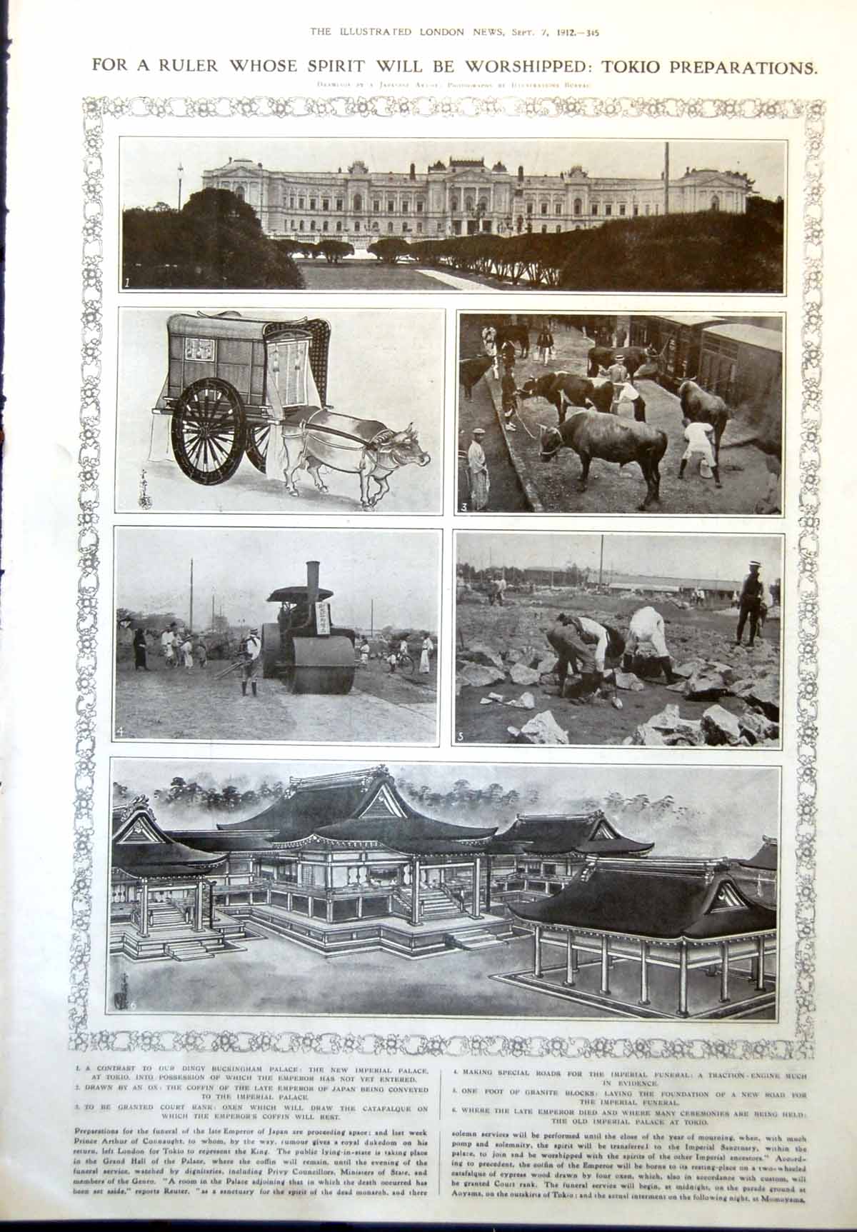 Old New Imperial Palace Tokio Coffin Emperor Ceylon Mine Blacklead 1912 20th