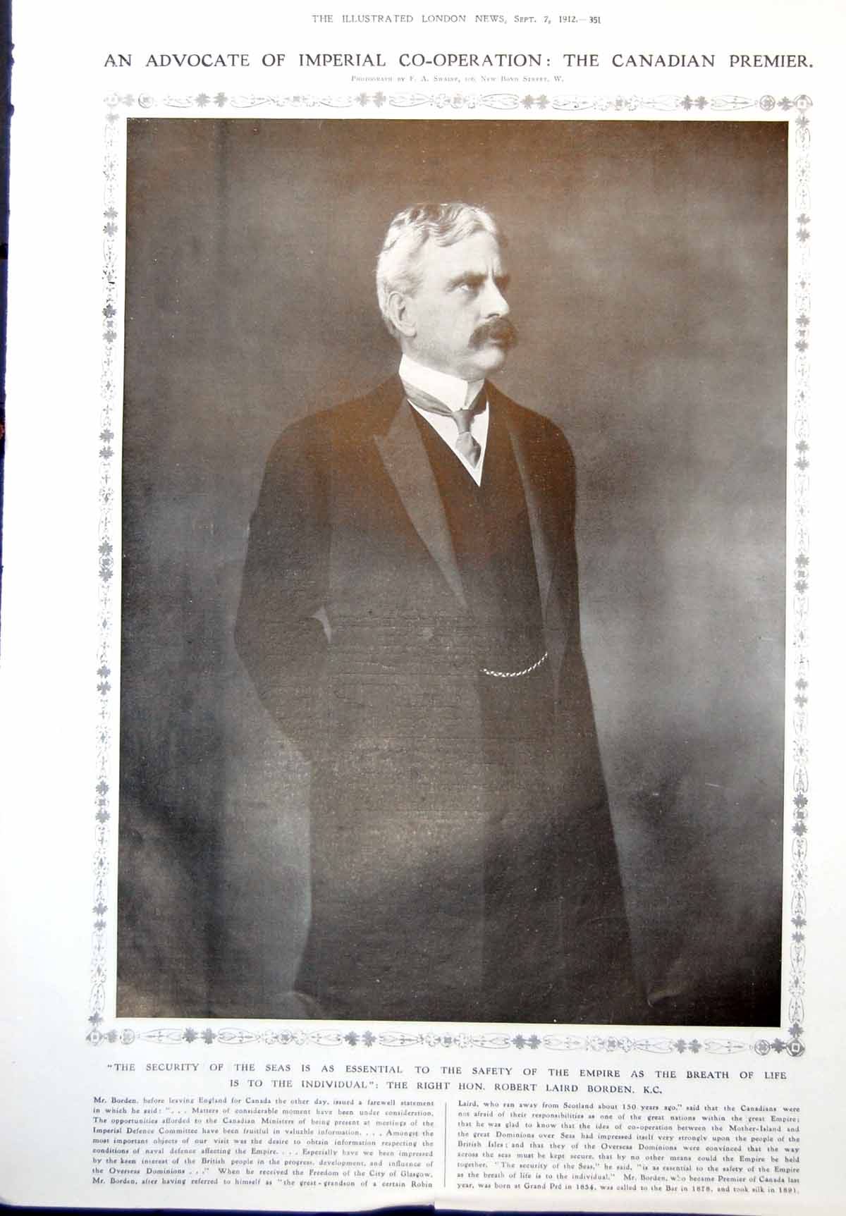 Print Canadian Premier Robert Laird Borden Miss Clotilde Graves G Inglis1912