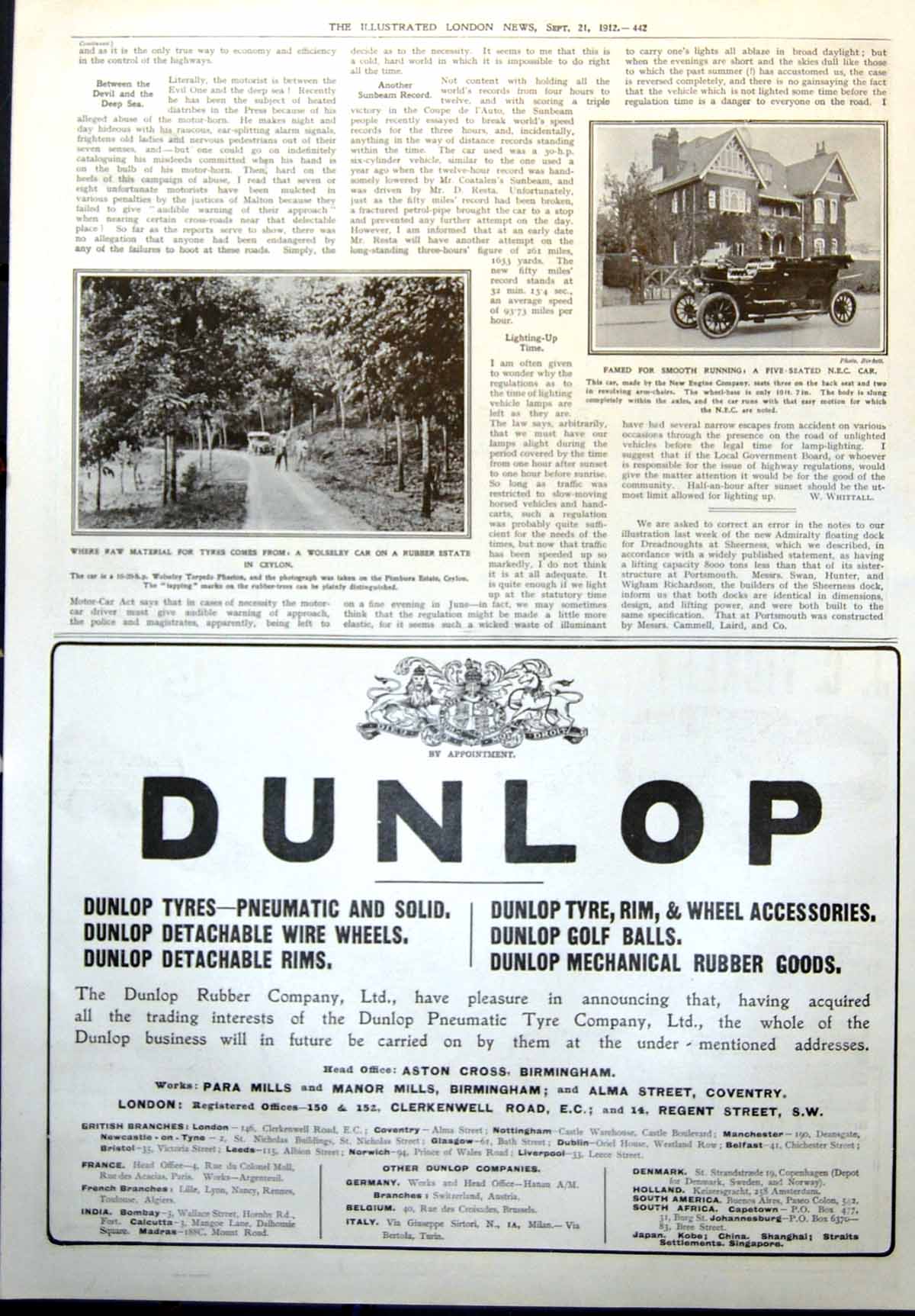 Antique Print Five Seated N E C Car Wolseley Car Rubber Estate Ceylon 1912 20th