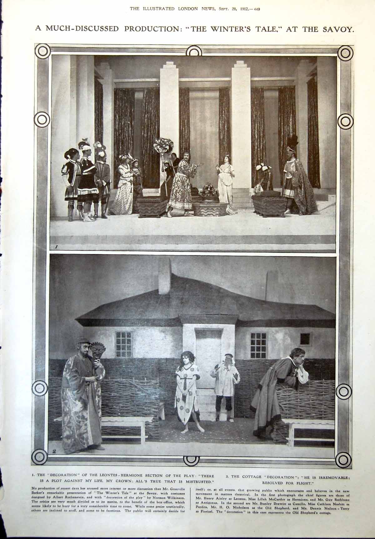 Old Print Winters Tale Savoy Sir Horatio Davies J Whittaker Ellis J Richie 1912