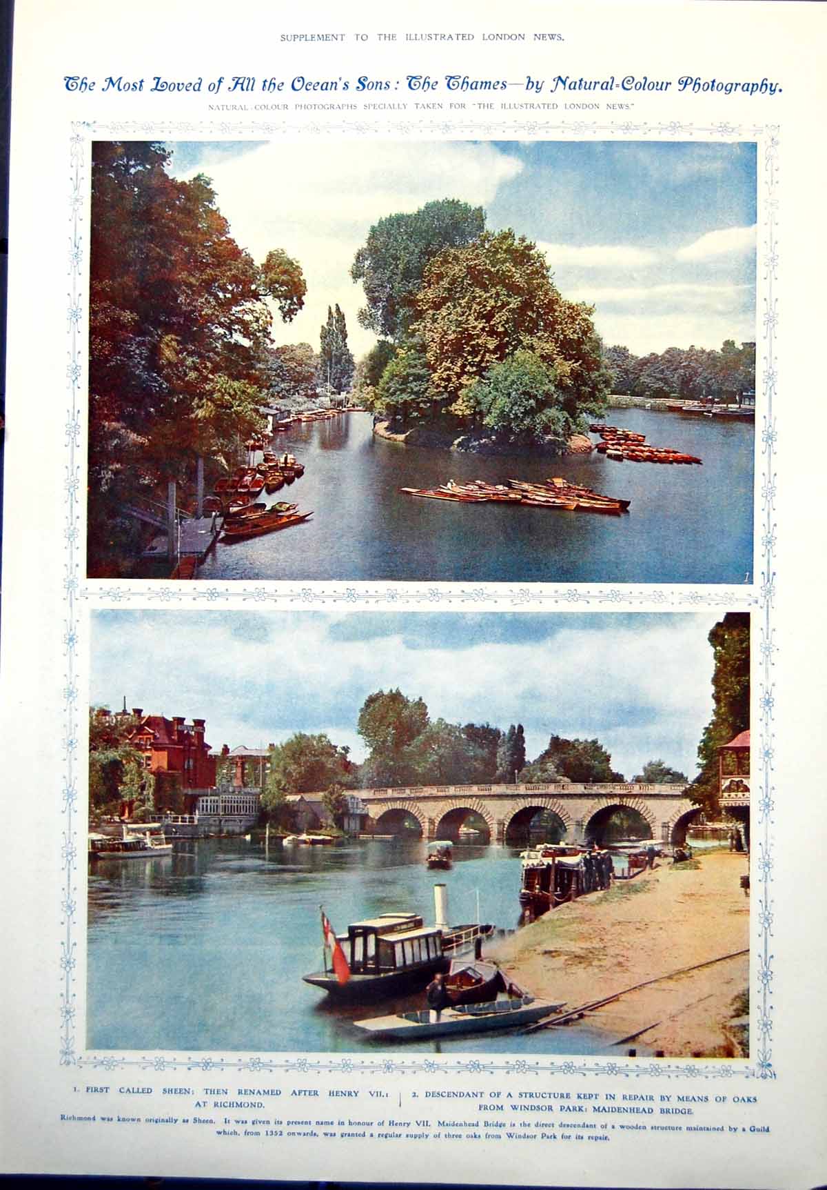 Antique Print Thames Richmond Maidenhead Bridge Persian Troops Shiraz 1912 20th