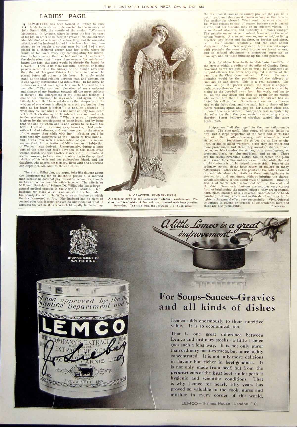Antique Print Graceful Dinner Dress Lemco Extract Soups Sauces Gravies 1912