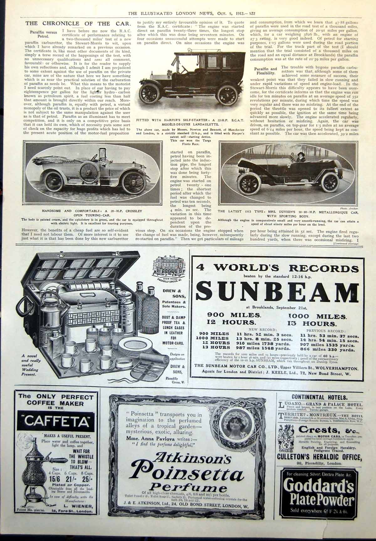 Old Crossley Open Touring Car Mrs Duveens Metallurgique Sport Body1912 20th