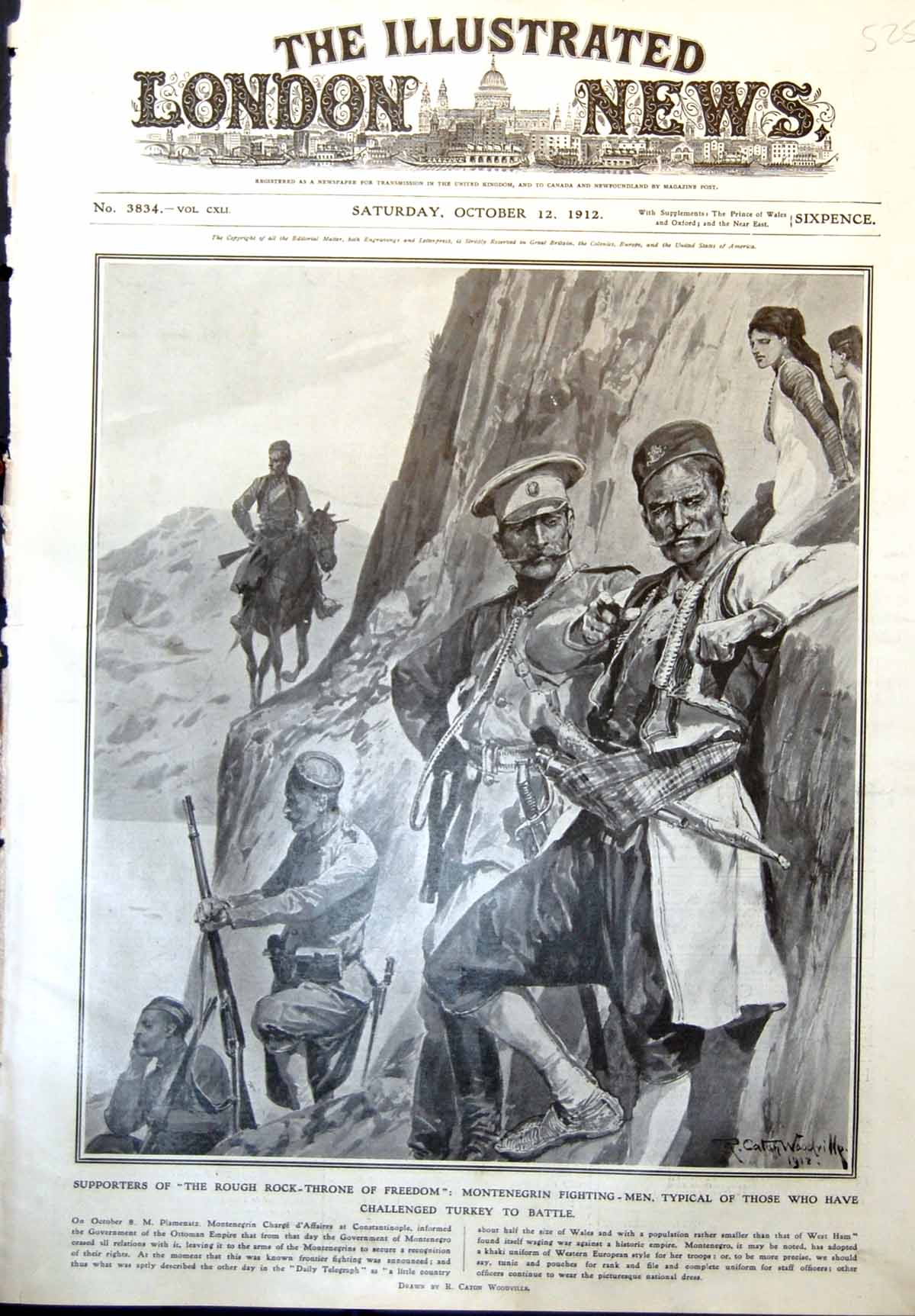 Old Antique Print Montenegrin Fighting Men Challenged Turkey Battle 1912 20th