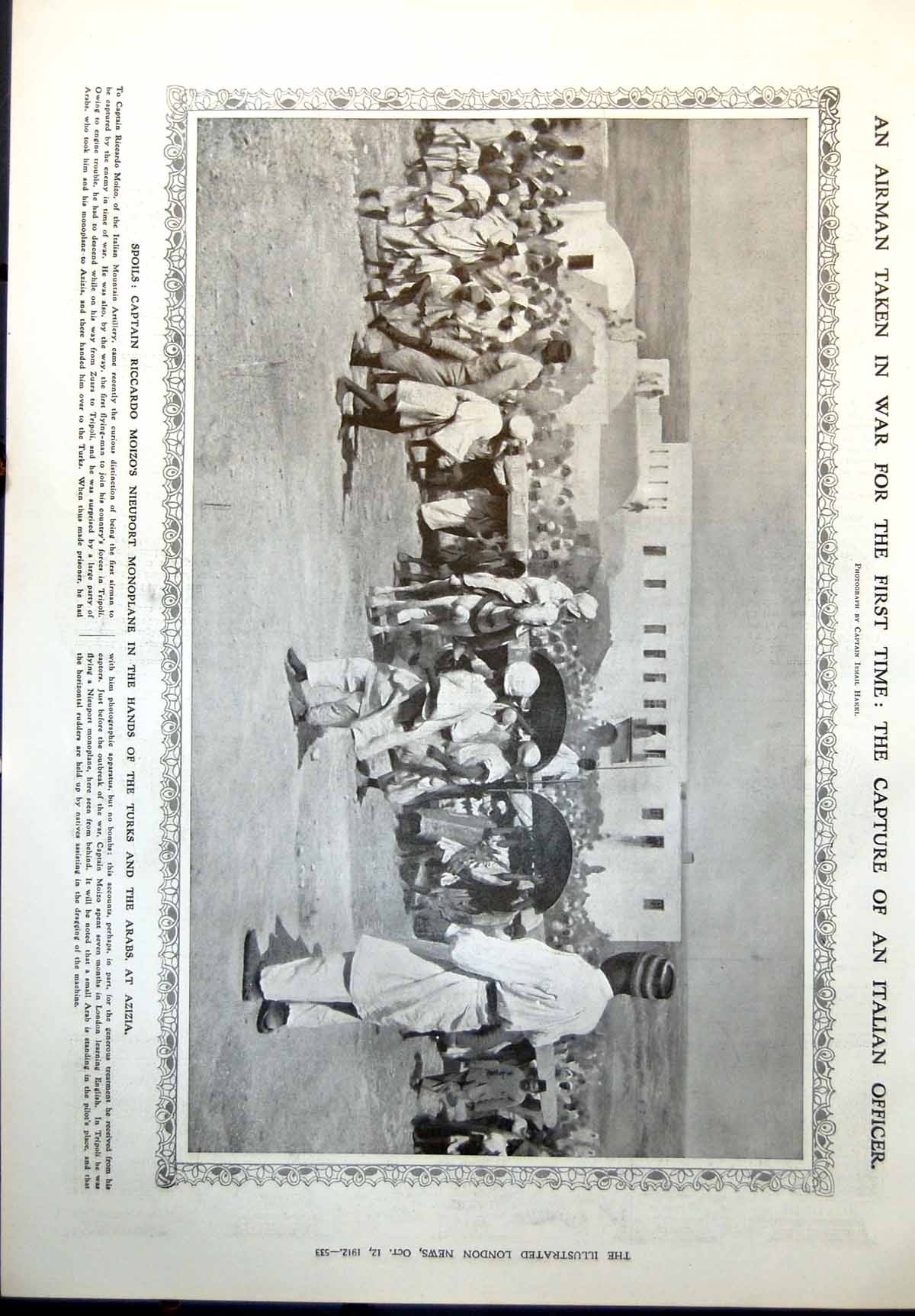 Old Print Capture Italian Officer Monoplane Azizia Burmah Shan Hats 1912 20th