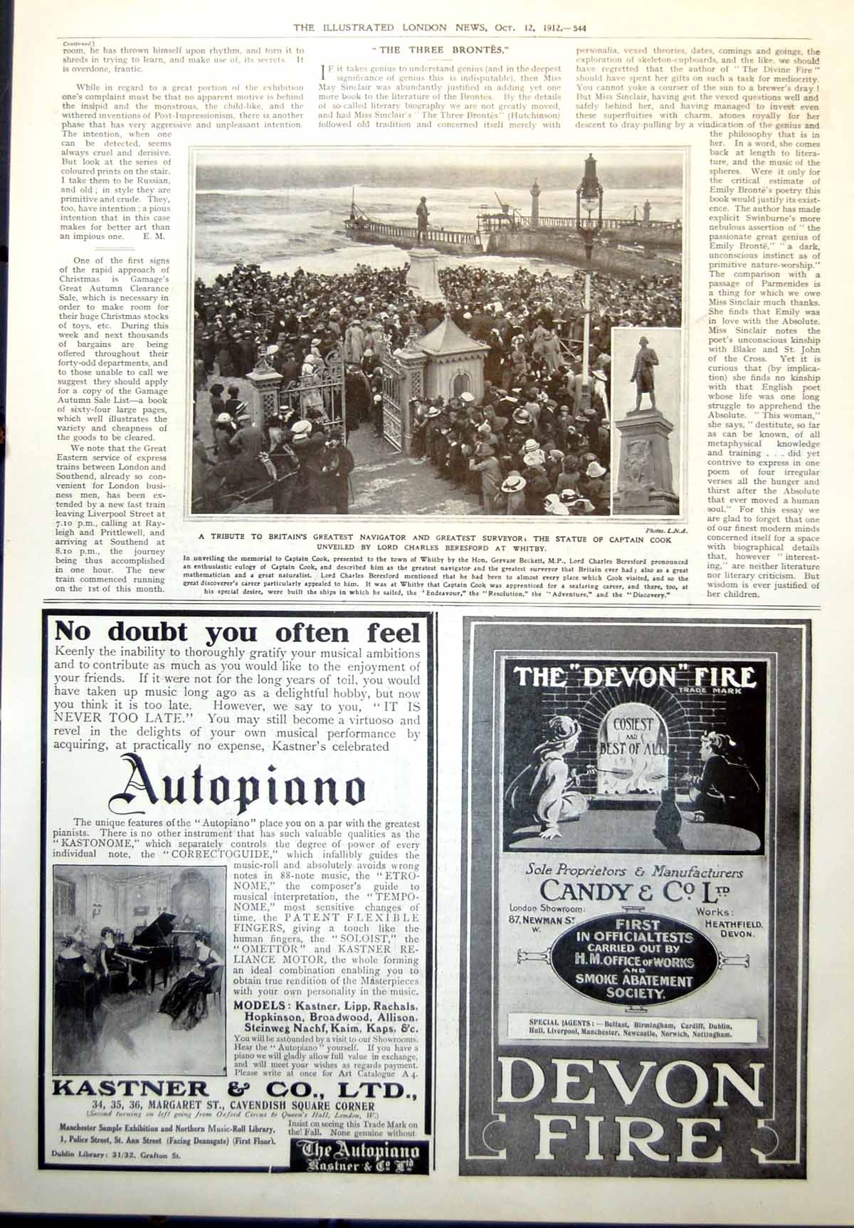 Old Print Statue Captain Cook Unveiled Lord Charles Beresford Whitby 1912 20th