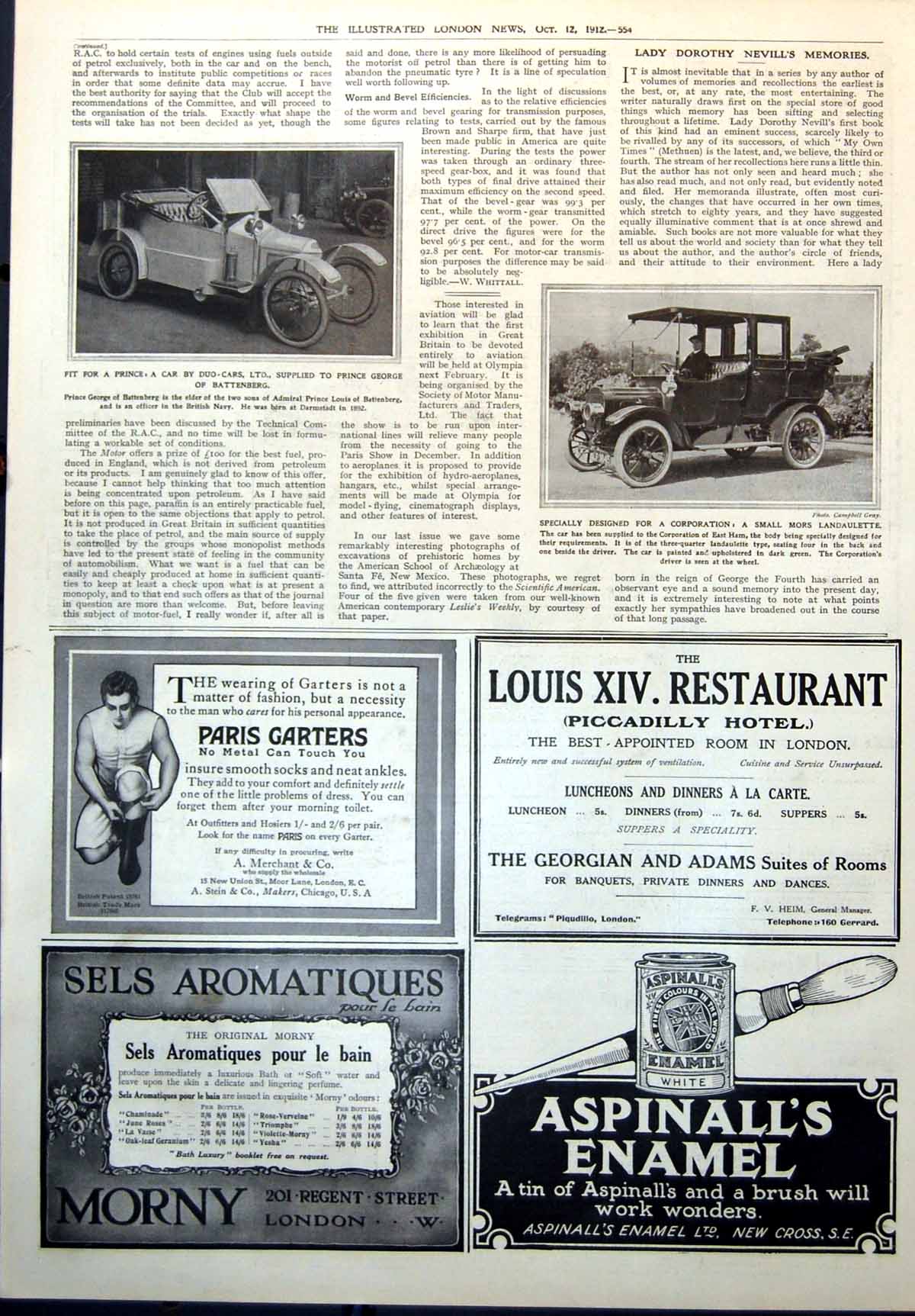 Old Print Duo Car Prince George Battenberg Mors Landaulette East Ham 1912 20th