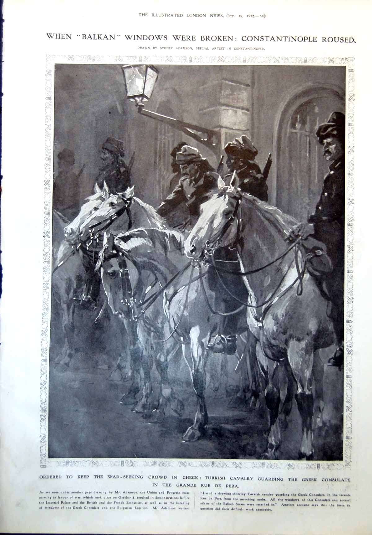 Antique Print Turkish Cavalry Guarding Greek Consulate German Embassy 1912 20th