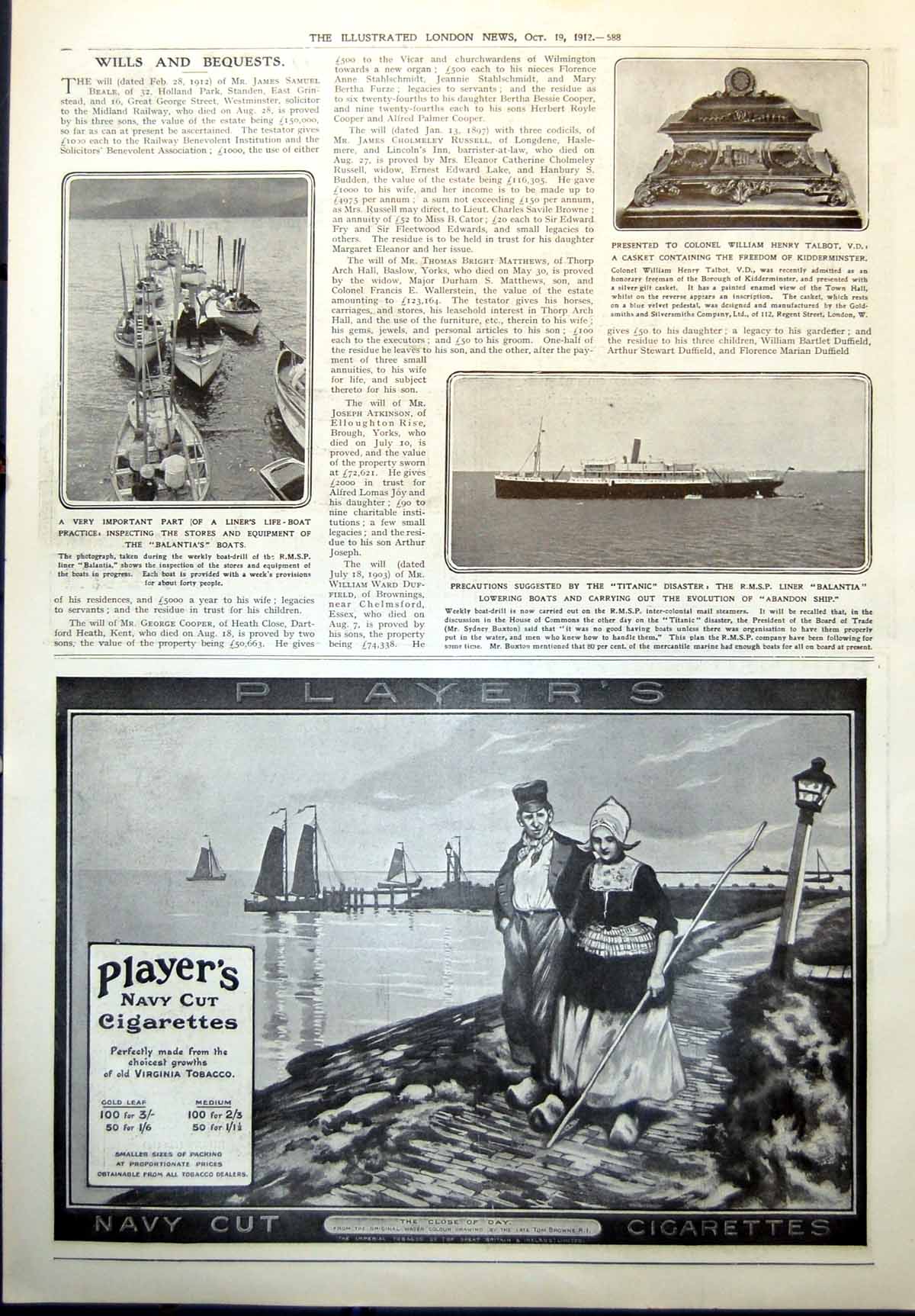 Old Print Liners Life Boat Practice Inspecting Balantias Boats Lower Boats 1912