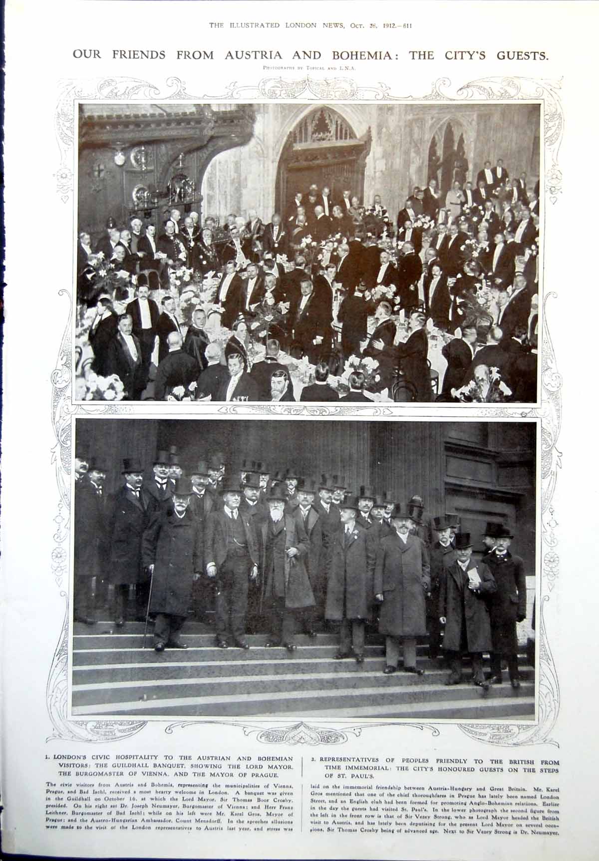 Old Print Austria Bohemia Visitors London Burgomaster Dr J Neumayer 1912 20th