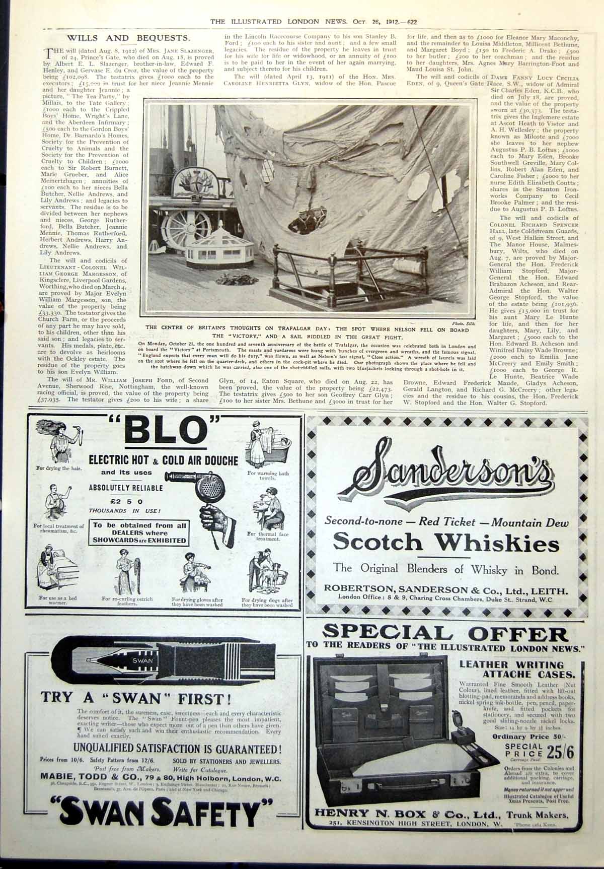 Old Trafalgar Day Spot Nelson Fell Victory Sail Riddled Great Fight 1912 20th