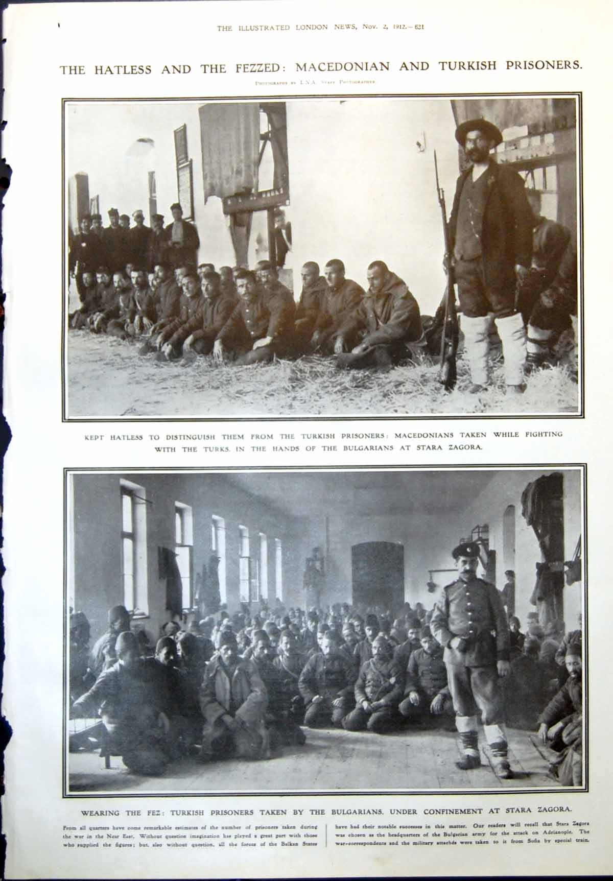 Old Print Macedonian Turkish Prisoners Nazim Pasha Turkish Commander 1912 20th