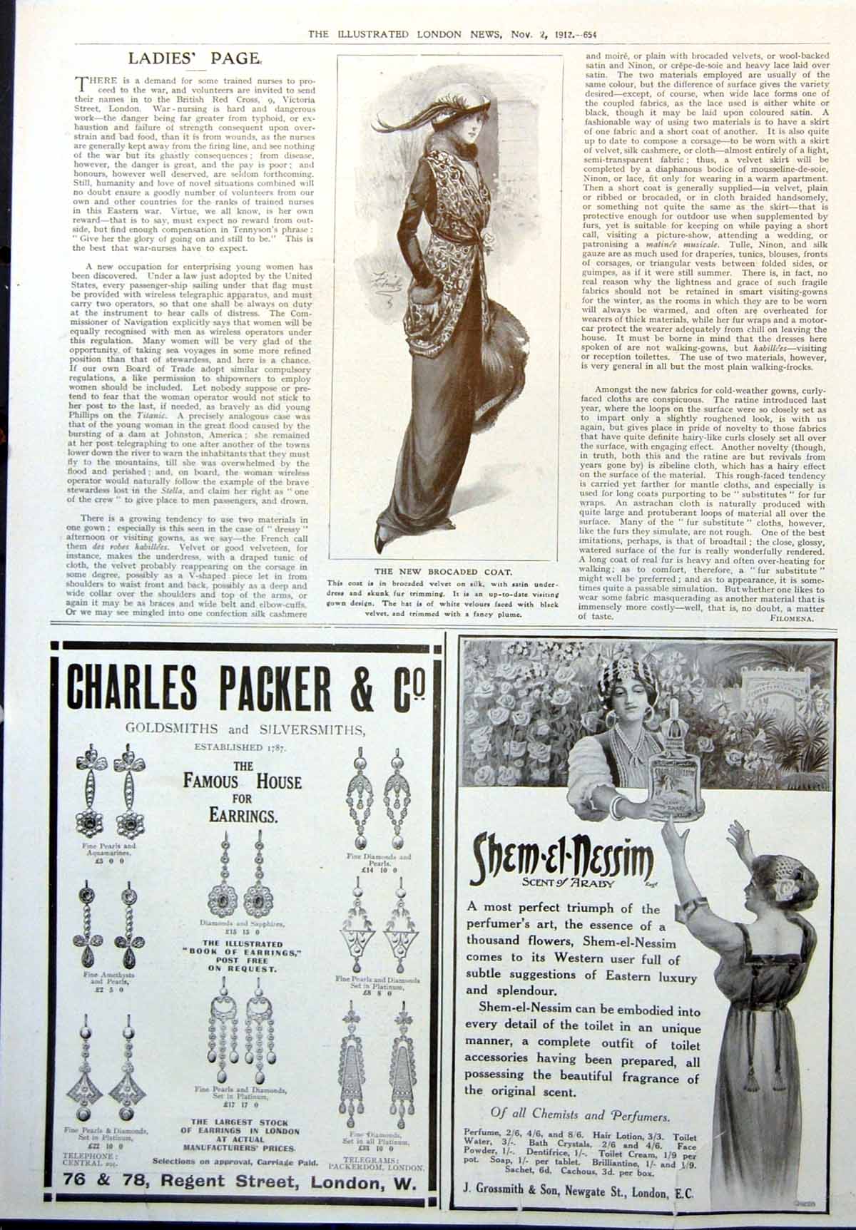 Old New Brocaded Coat Charles Packer Earrings Shem El Nessim Scent1912 20th