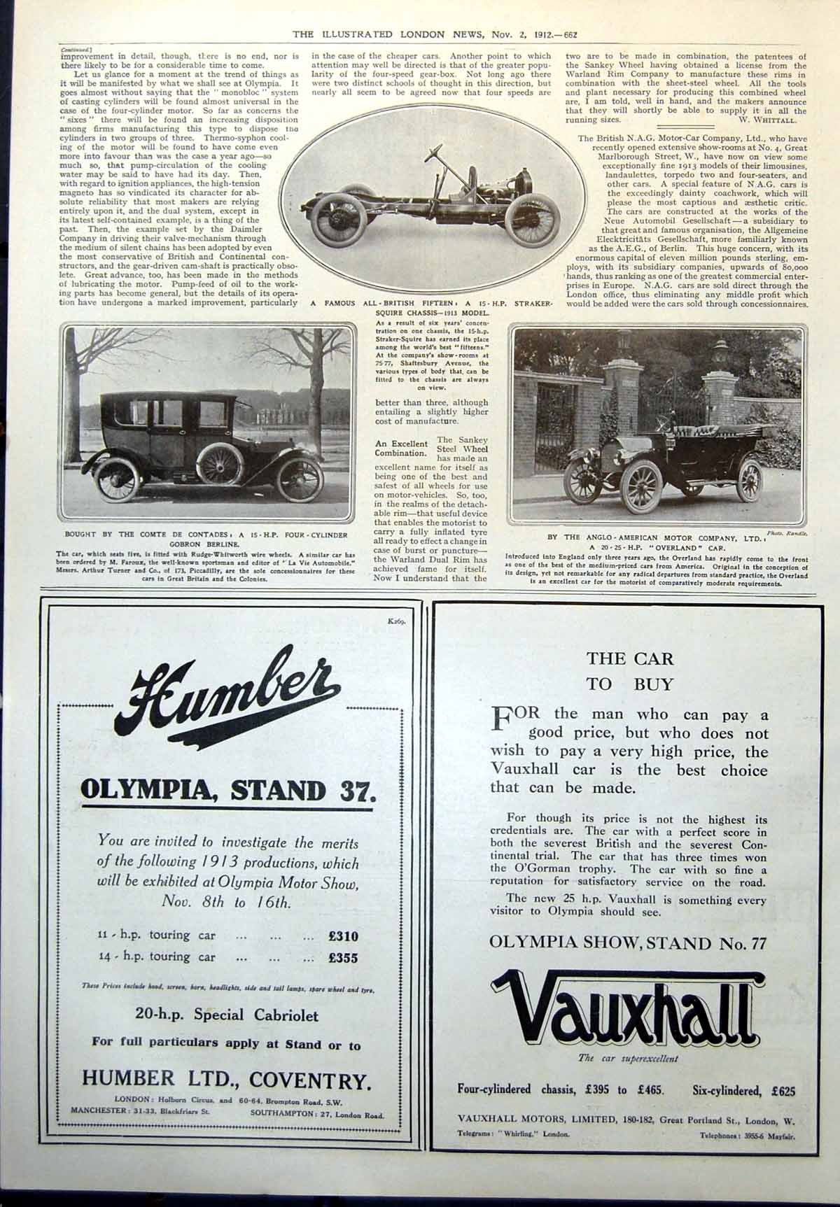 Old Gobron Berline Car Straker Squire Chassis 20 25 Hp Overland Car 1912