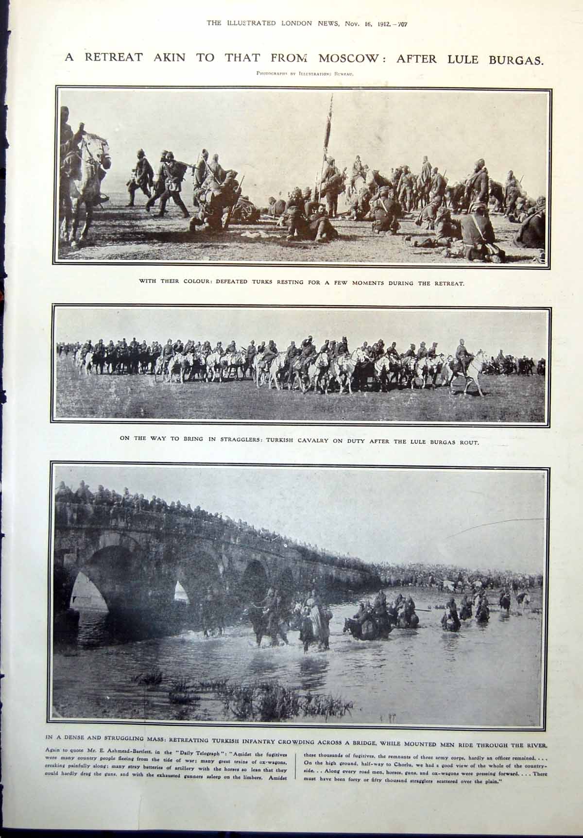 Old Print Retreating Turkish Infantry Across Bridge Lule Burgas Rout 1912 20th