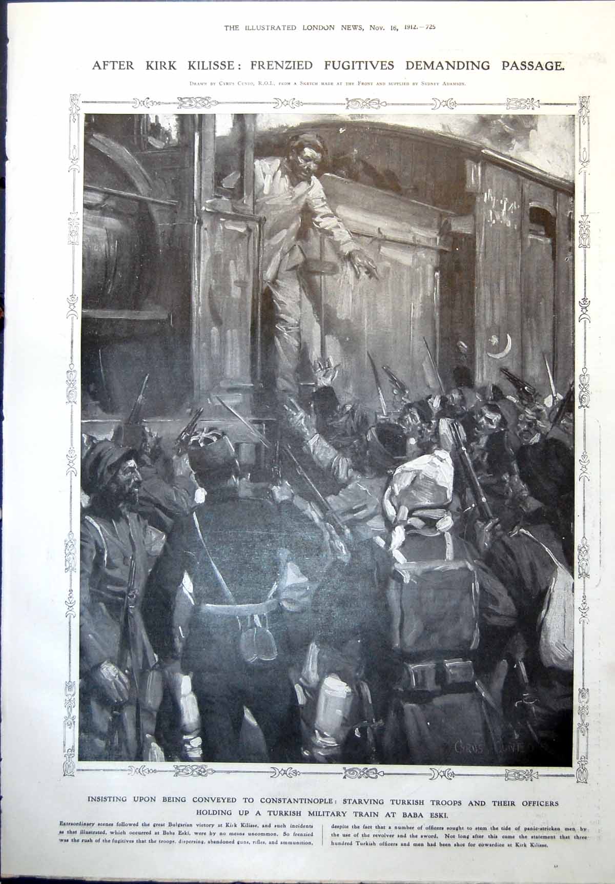 Old Print Starving Turkish Troops Military Train Breathing Apparatus Mines 1912
