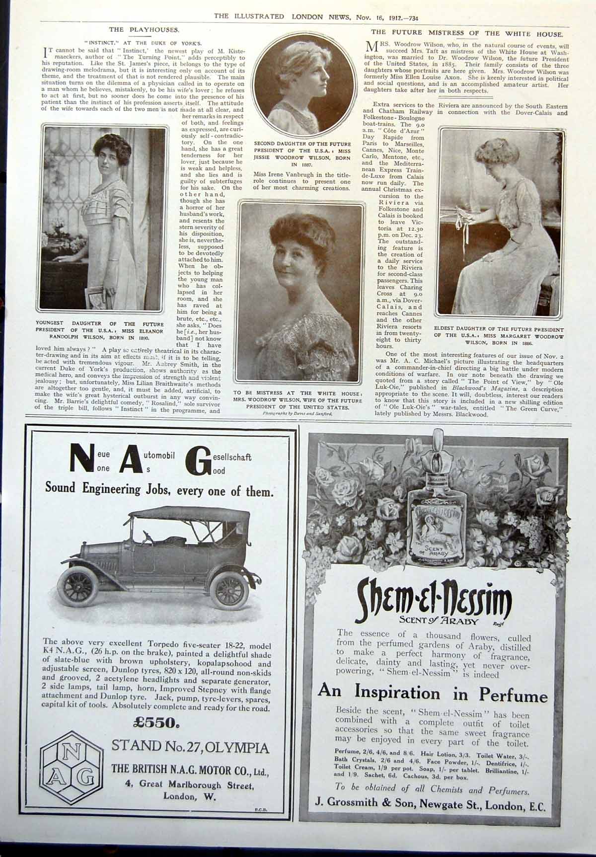 Antique Print Mrs Woodrow Wilson U S Daughters Margaret Jessie Eleanor 1912